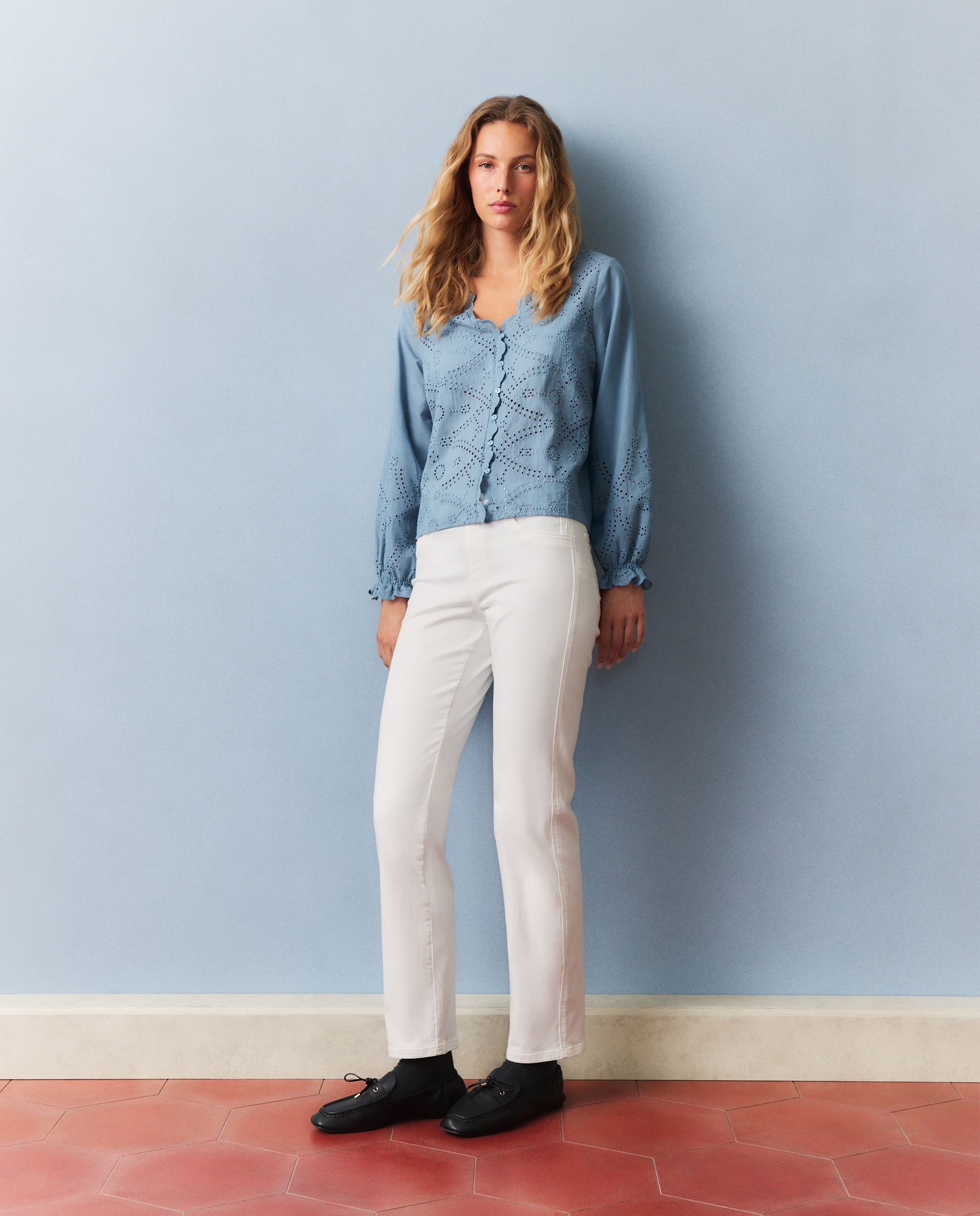 Jegging recto liso de mujer - Southern Cotton - Blanco Blanco-1