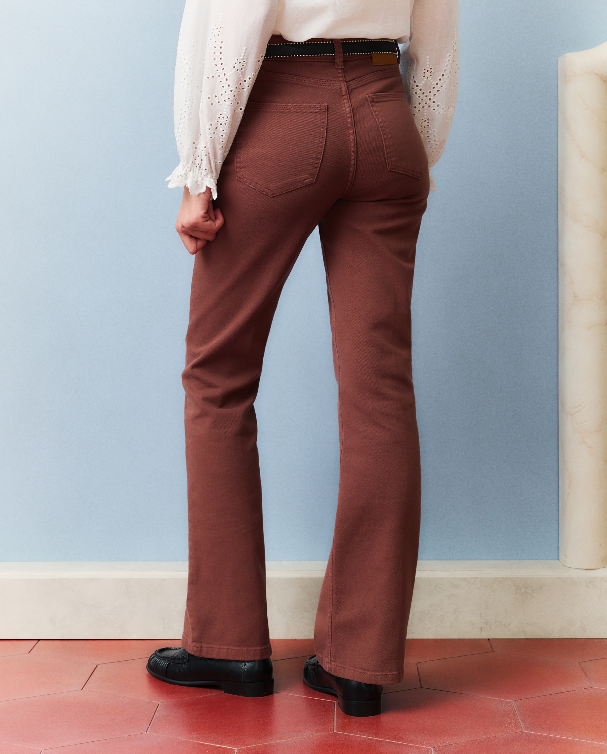 Pantalón de mujer color flare - Southern Cotton - Burdeos Burdeos-3