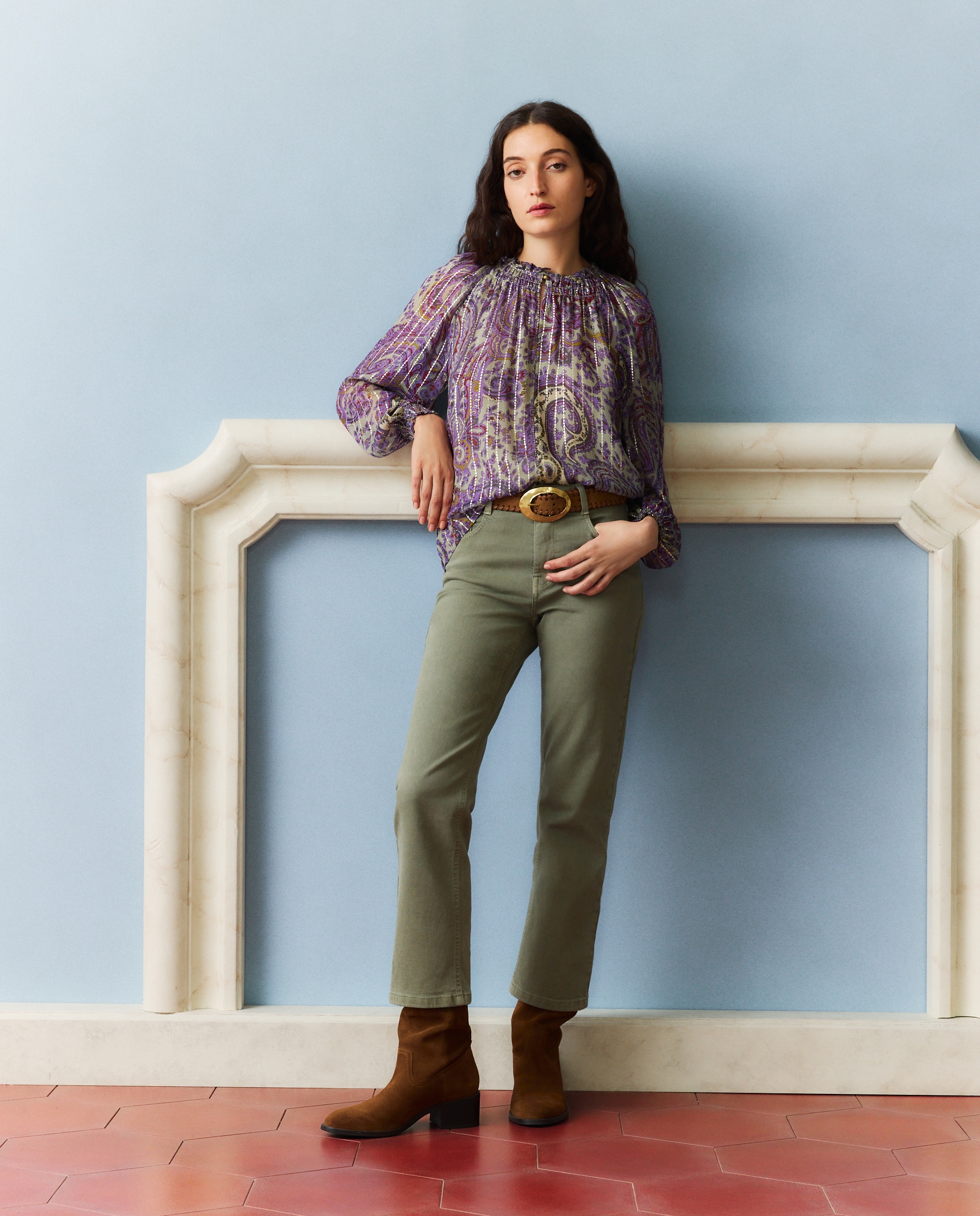 Pantalón de mujer cropped flare - Southern Cotton - 520 Kaki 520 Kaki-1