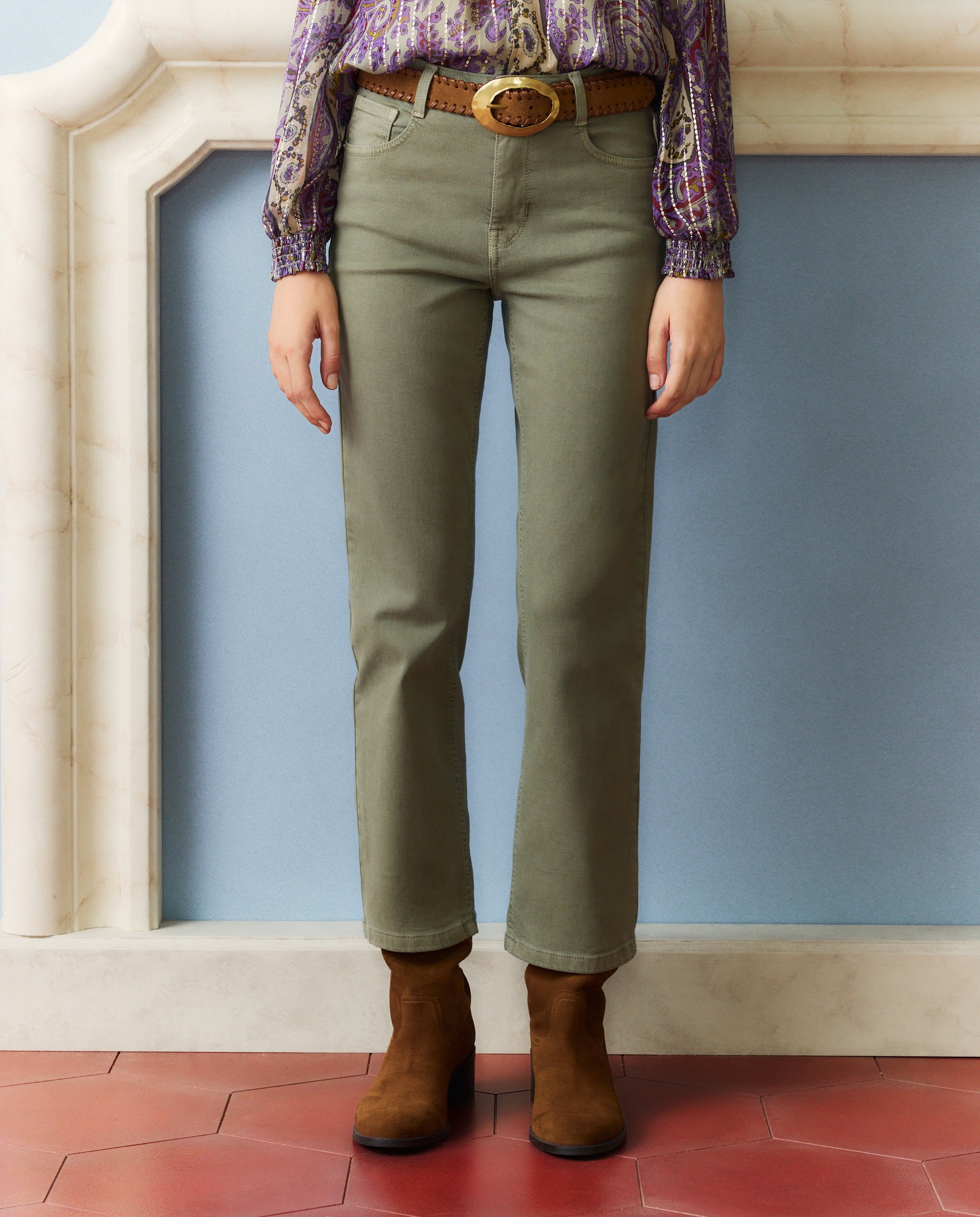 Pantalón de mujer cropped flare - Southern Cotton - 520 Kaki 520 Kaki-2