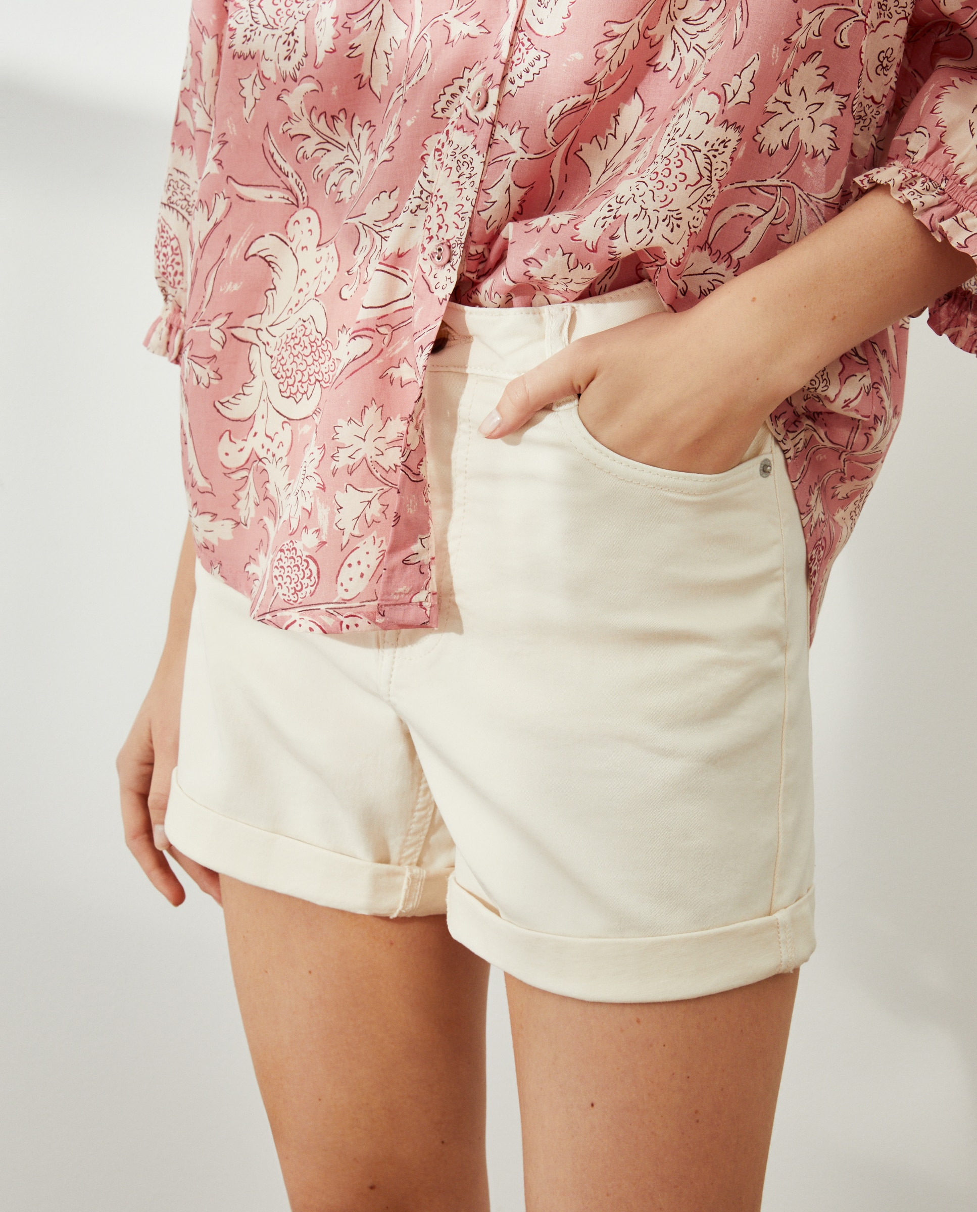 Bermudas de Algodão Branco-marfim-2