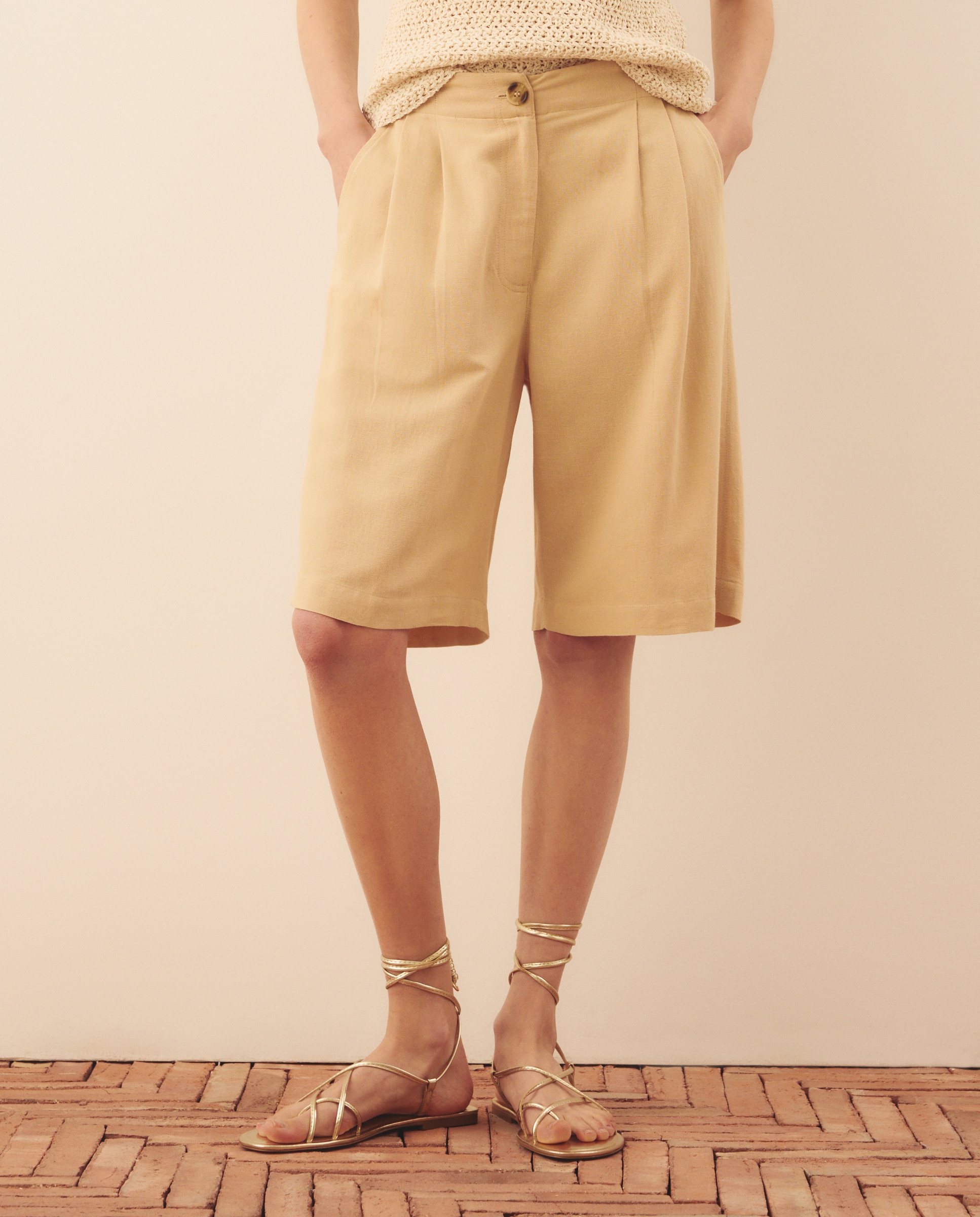 Bermuda lisa fluída de mujer - Southern Cotton - Beige Beige-2
