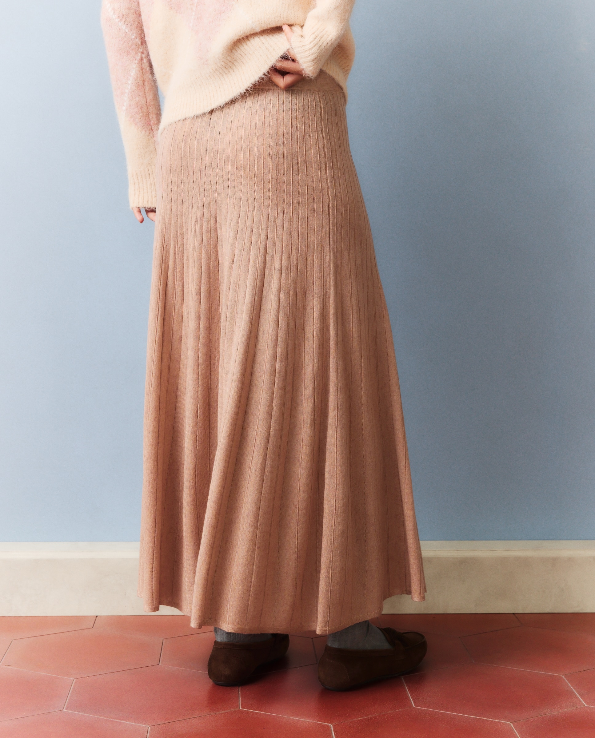 Saia de Tricot com Godés 200 Rosa-3