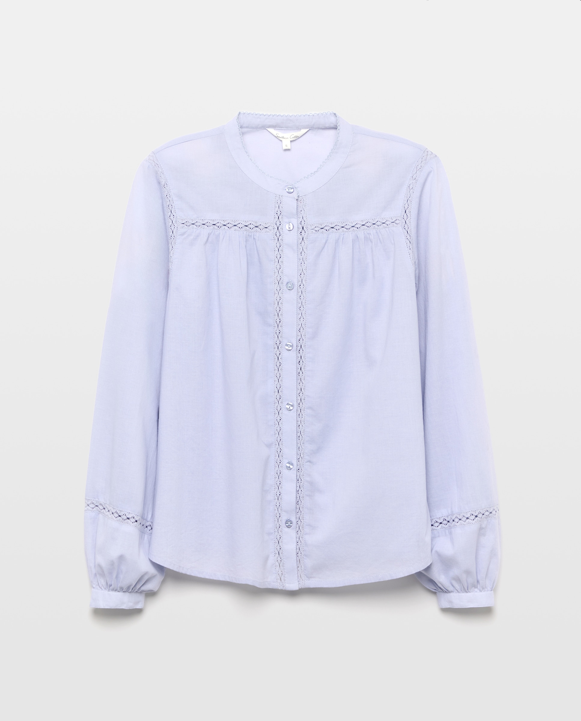 Imagen 5 de Blusa lisa con volante en escote - Southern Cotton - 400 Azul 400 Azul
