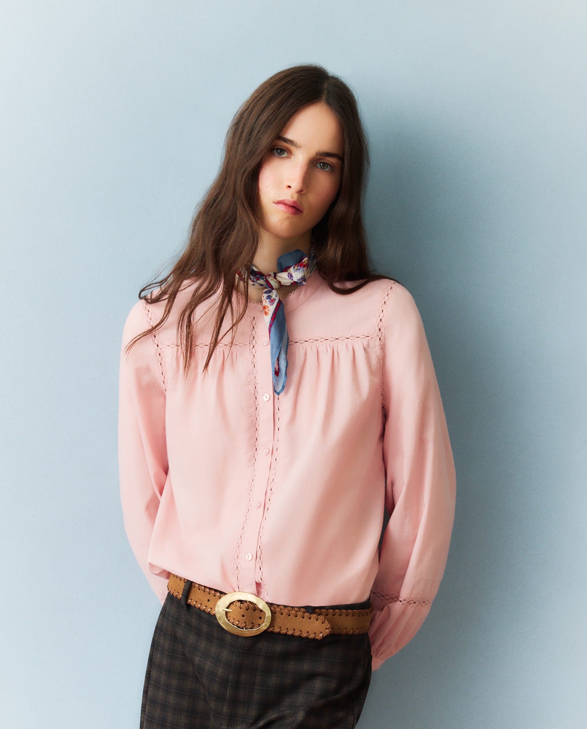Imagen 1 de Blusa lisa con volante en escote - Southern Cotton - 200 Rosa 200 Rosa
