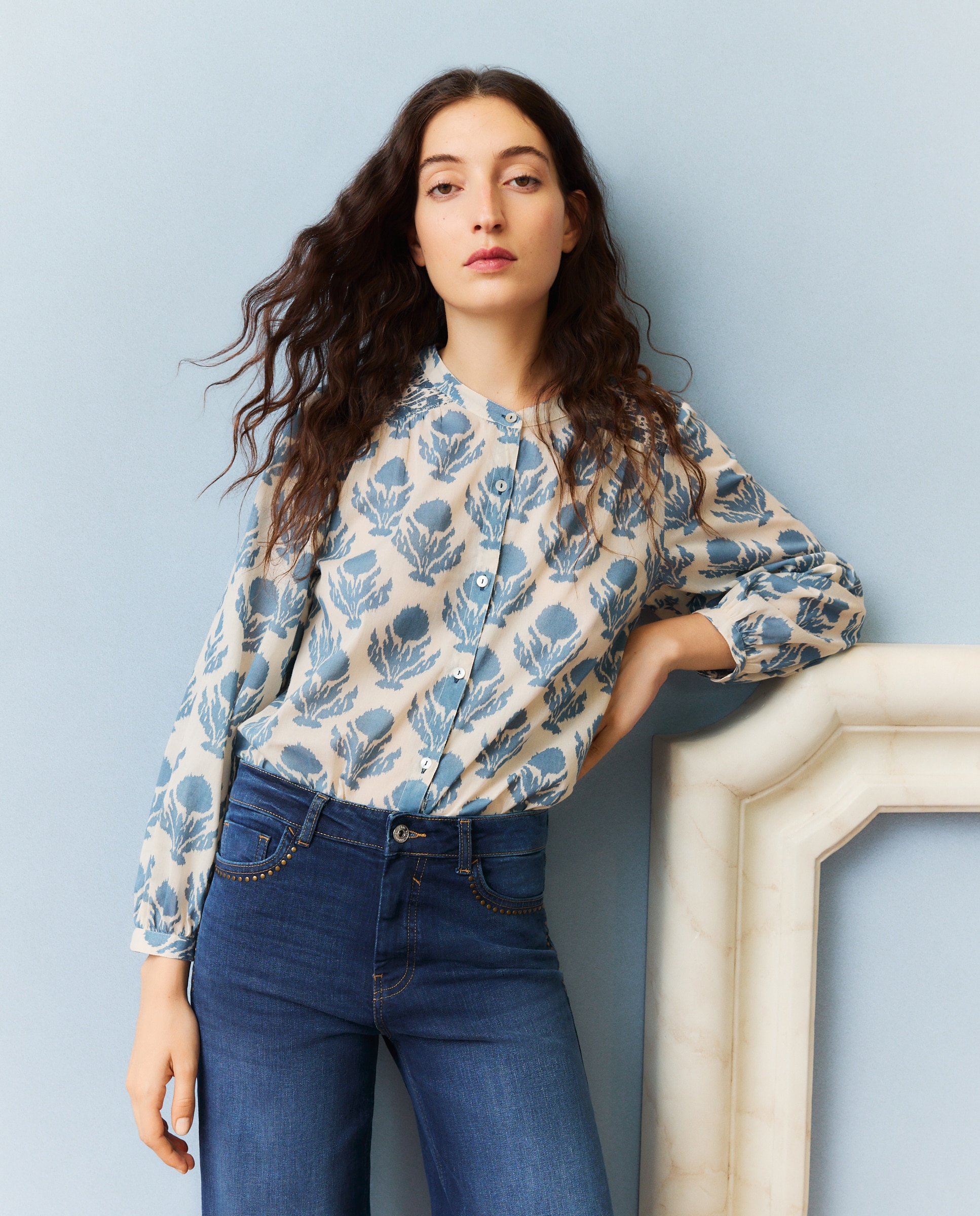 Blusa camisera de mujer - Southern Cotton - Azul Azul-2