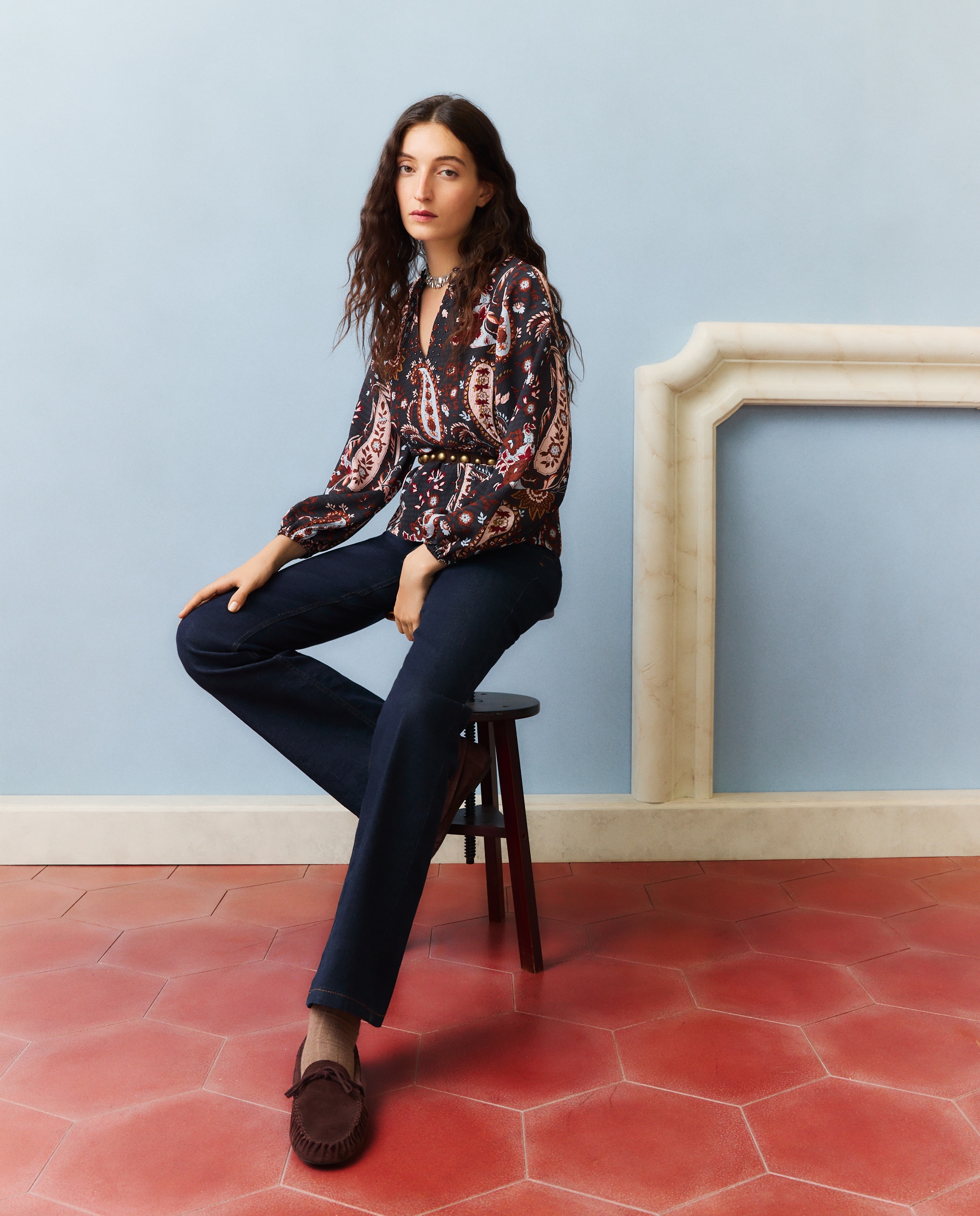 Imagen 2 de Blusa de mujer estampada cachemires - Southern Cotton - Gris Gris