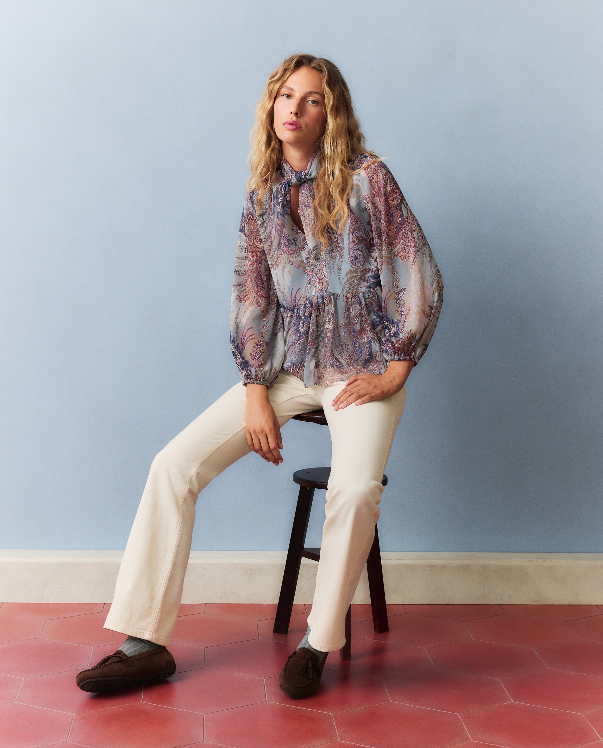 Imagen 2 de Blusa de mujer Georgette pisos - Southern Cotton - Azul Azul