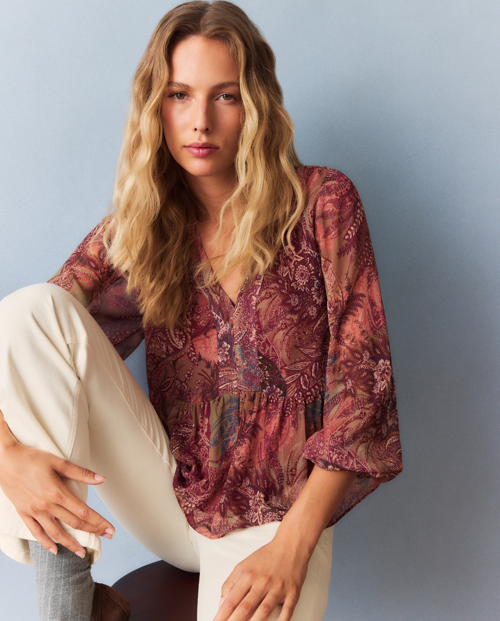 Imagen 2 de Blusa de mujer Georgette pisos - Southern Cotton - Rojo Rojo
