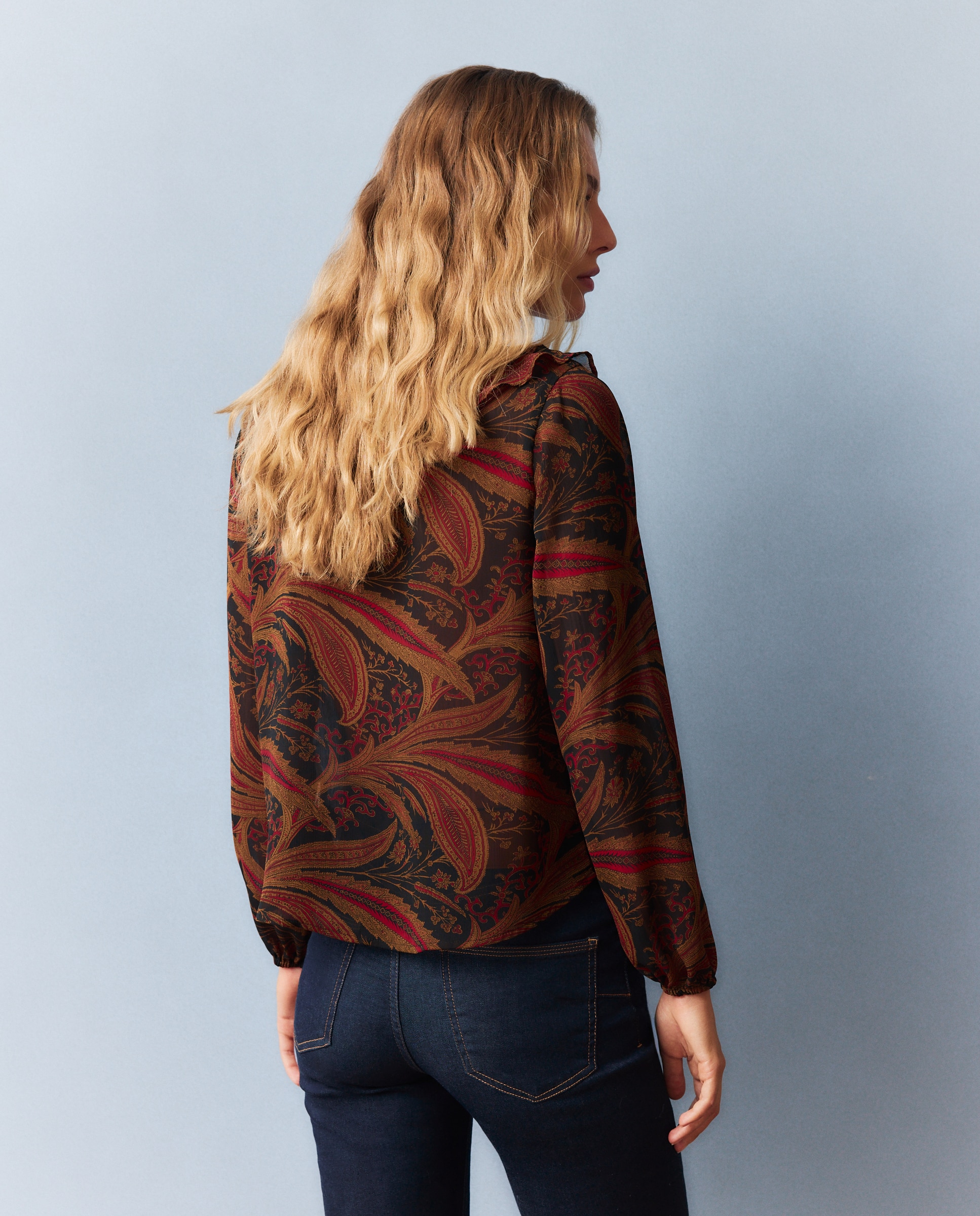 Blusa estampada com folho Cinzento-3