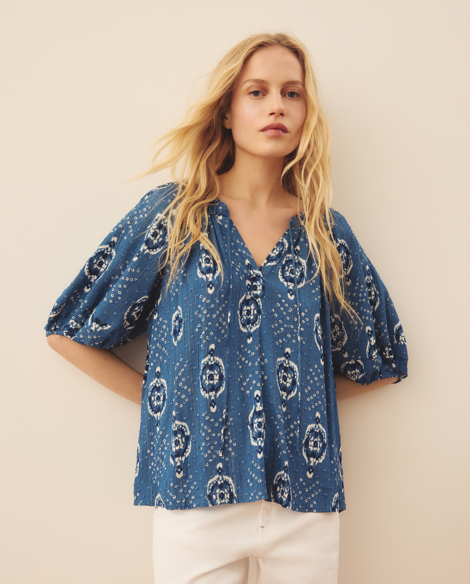 Blusa de mujer de manga farol lurex - Southern Cotton - Azul Azul-1