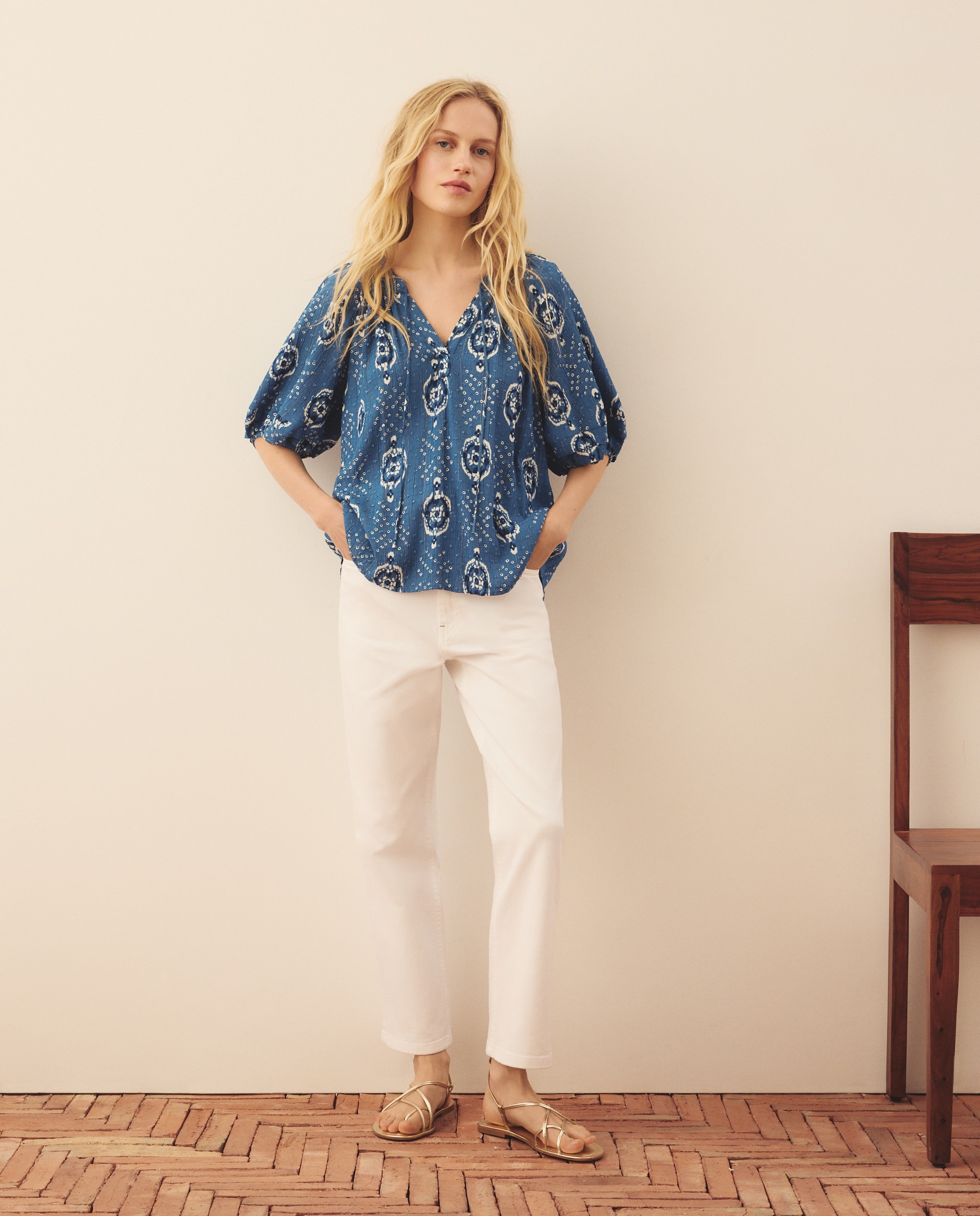 Blusa de mujer de manga farol lurex - Southern Cotton - Azul Azul-2