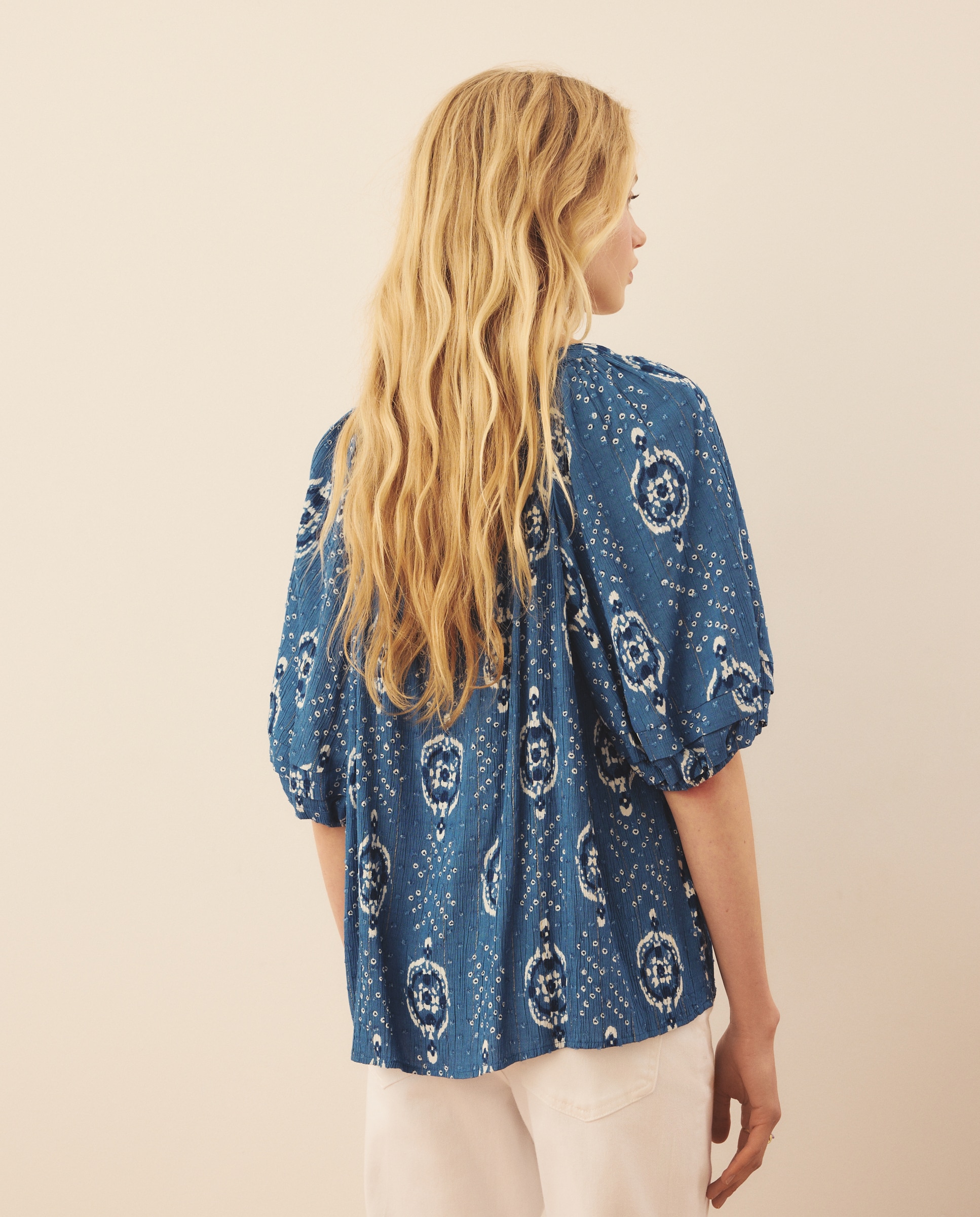 Blusa de mujer de manga farol lurex - Southern Cotton - Azul Azul-3