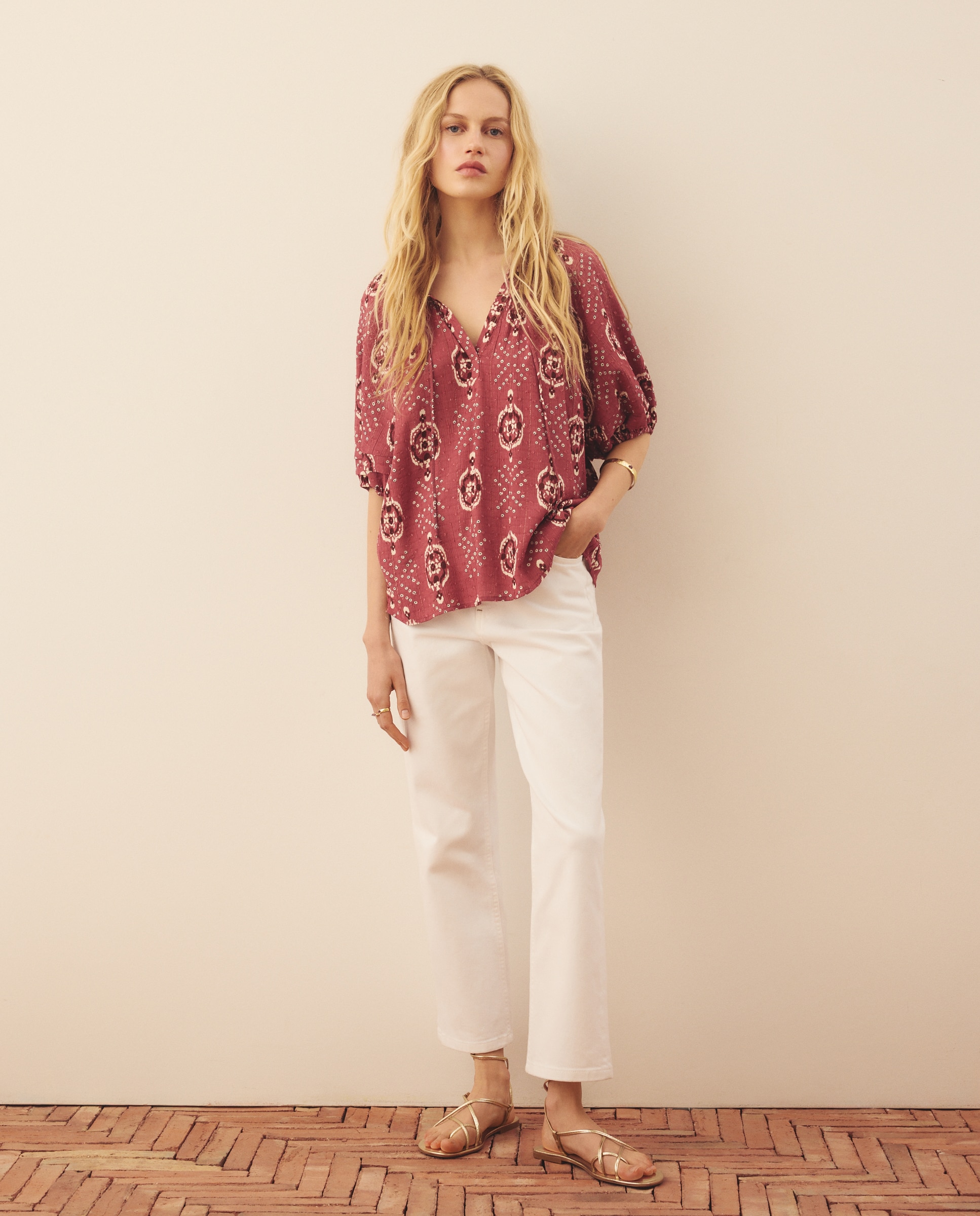 Blusa de mujer de manga farol lurex - Southern Cotton - Rojo Rojo-2