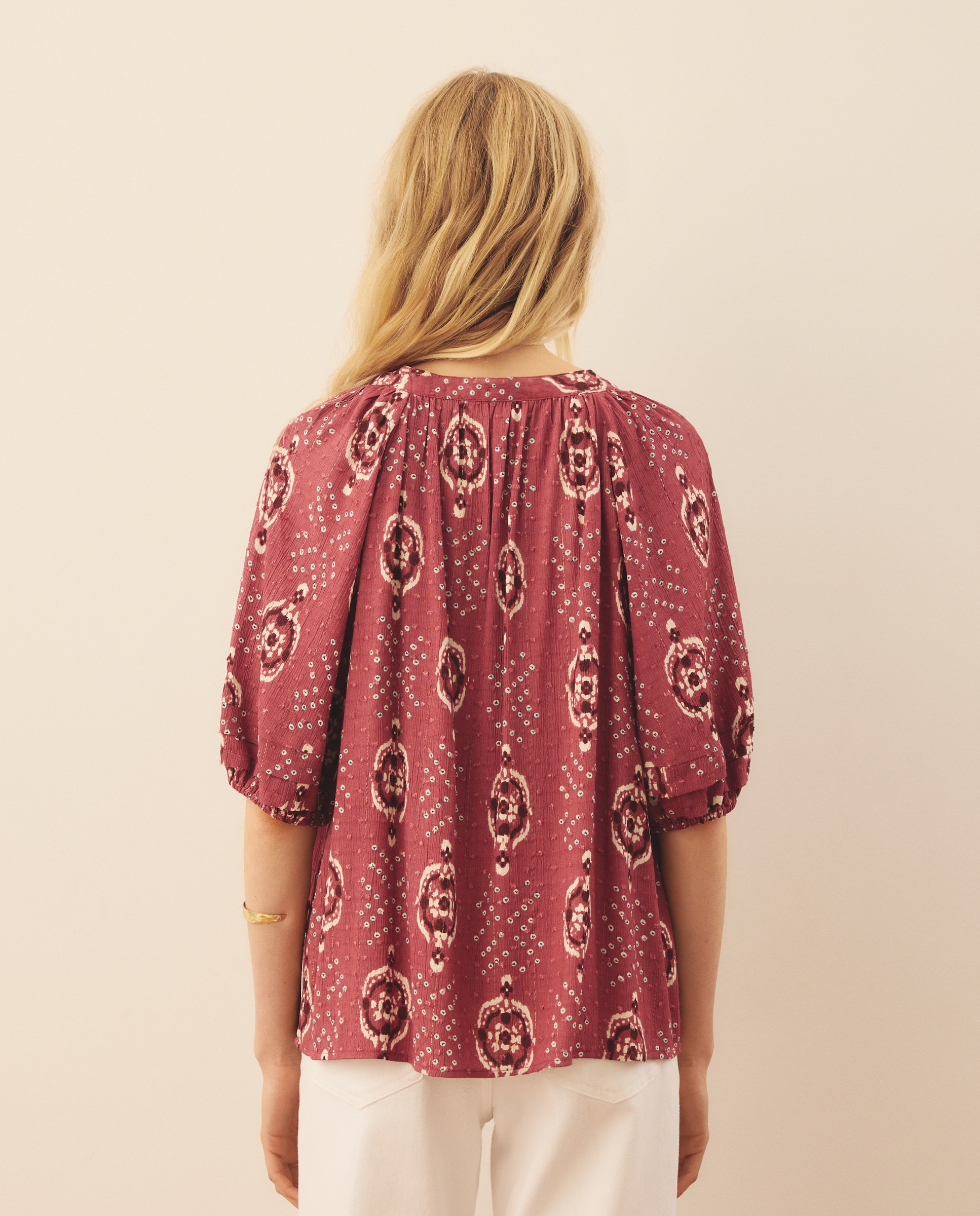 Blusa de mujer de manga farol lurex - Southern Cotton - Rojo Rojo-3