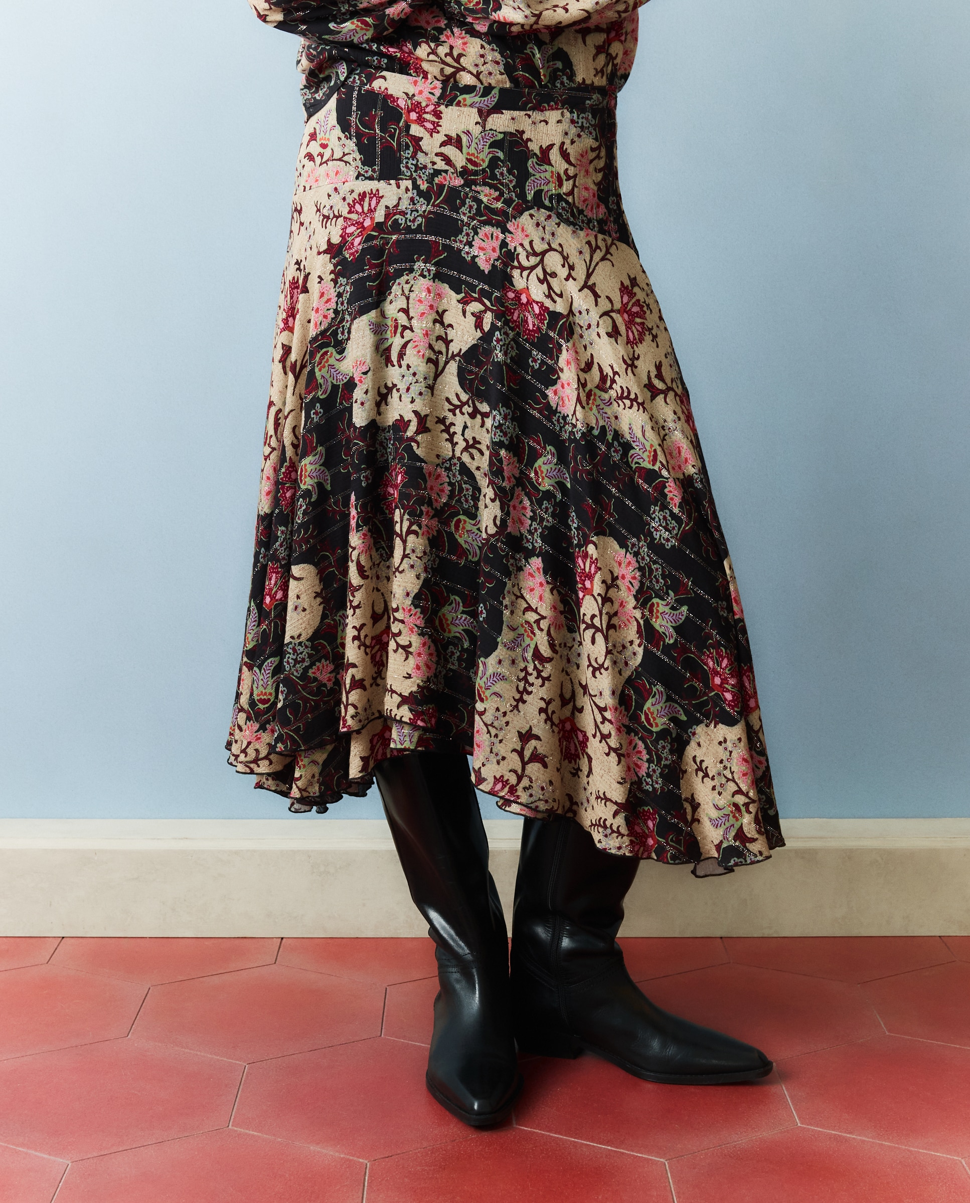 Imagen 2 de Falda estampadas lurex con capa - Southern Cotton - Negro Negro