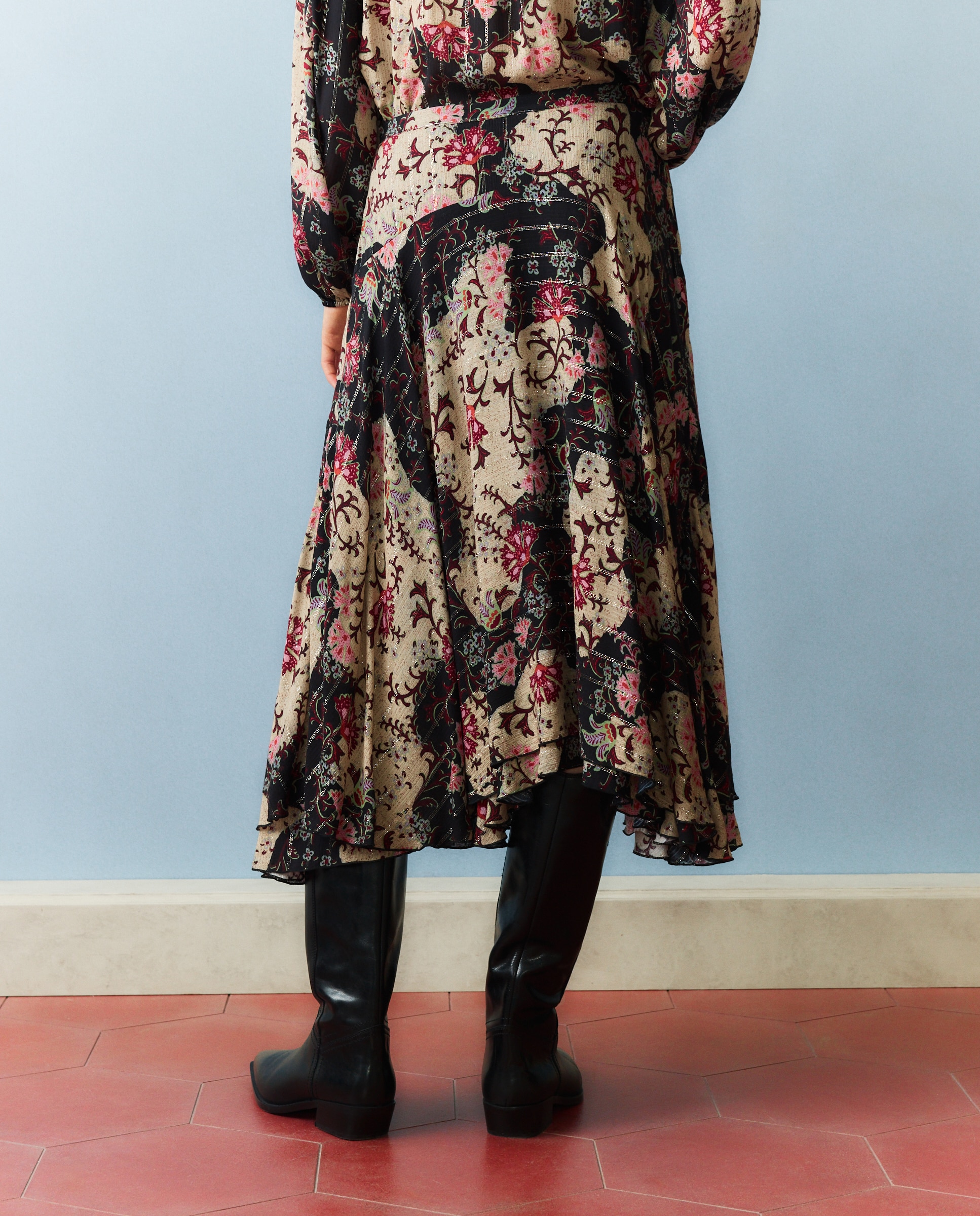 Imagen 3 de Falda estampadas lurex con capa - Southern Cotton - Negro Negro