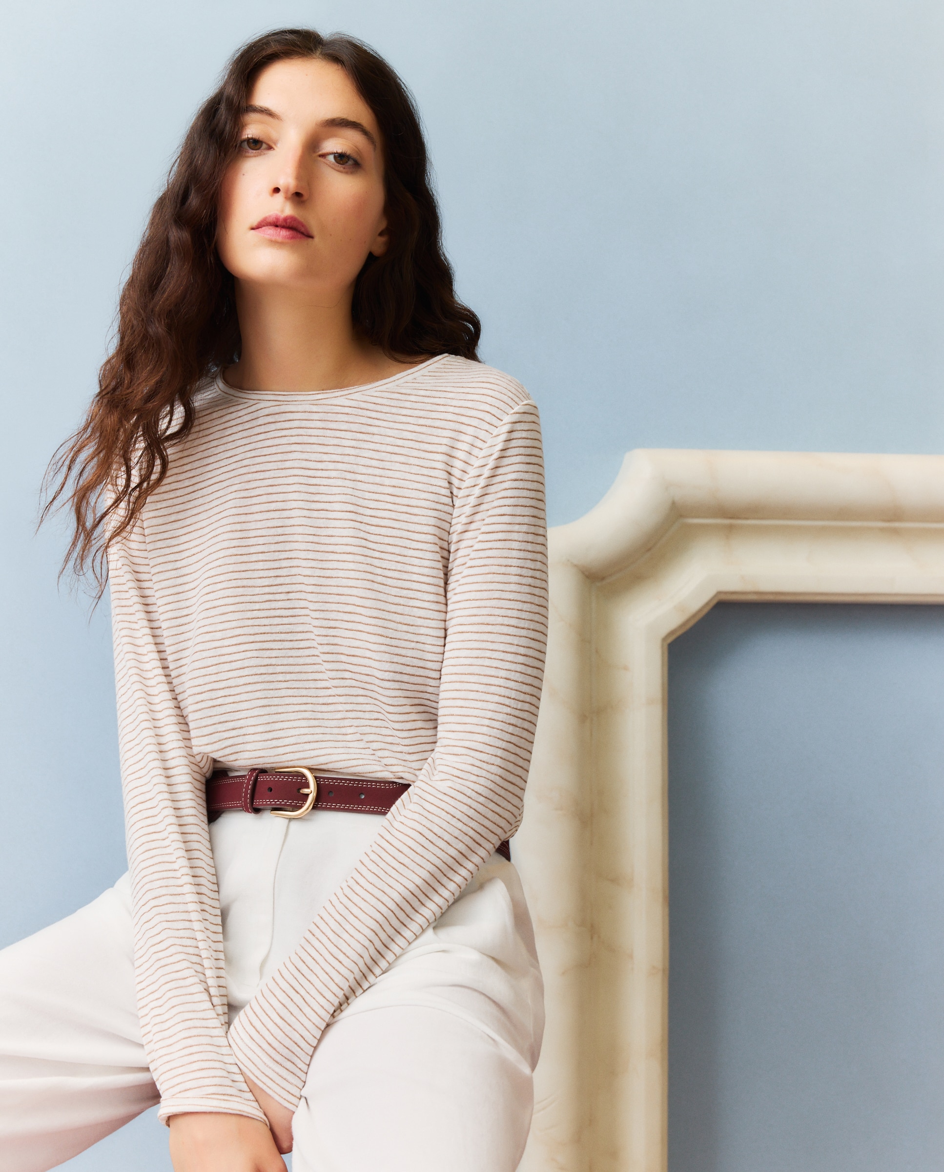 Imagen 1 de Camiseta de mujer raya lurex - Southern Cotton - Marrón Marrón