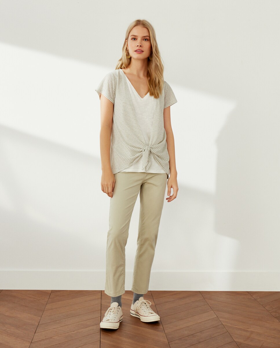 T-shirt com manga curta e estampado de riscas Verde-2