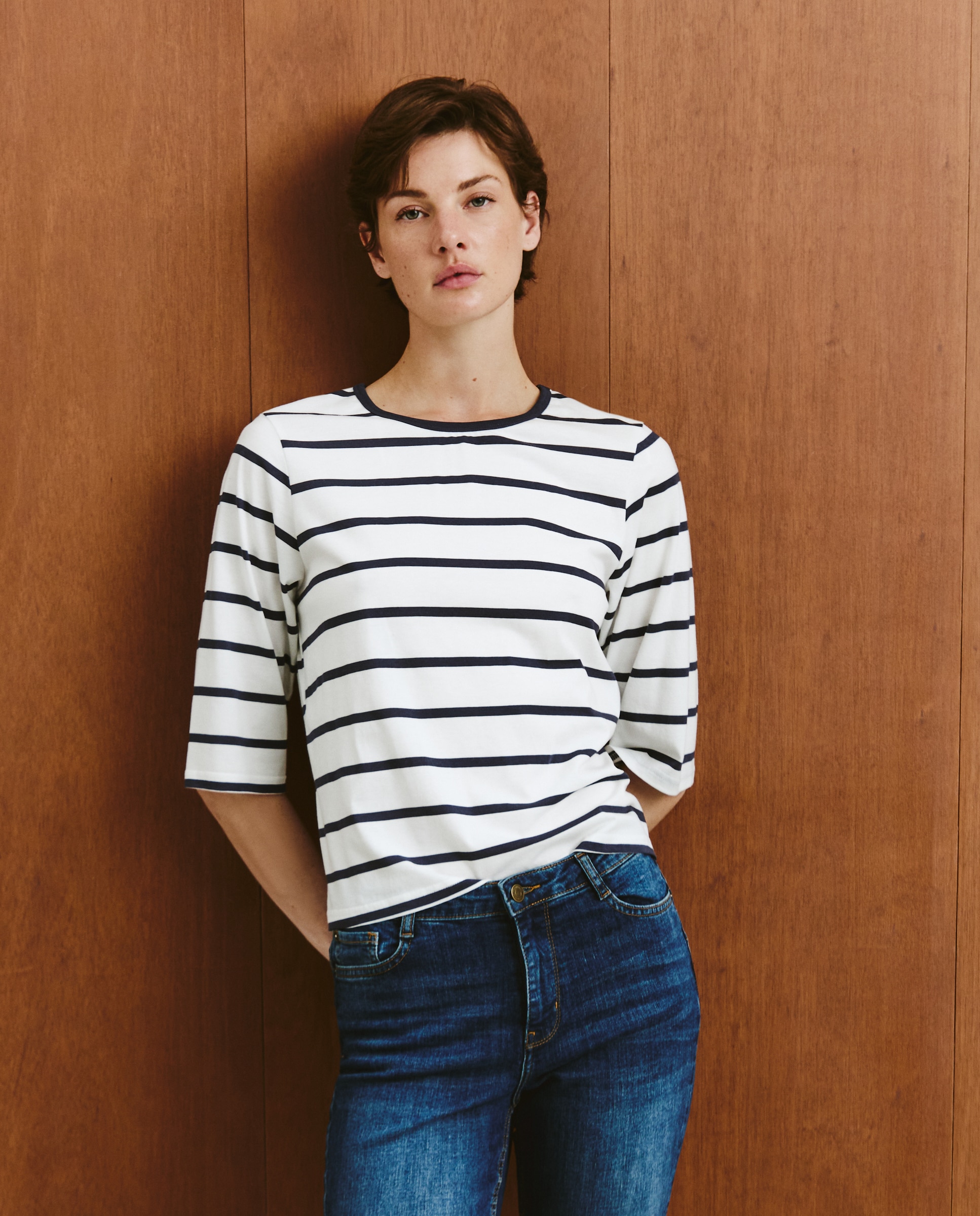 Camisola Estampada com Manga 3/4 Azul-1