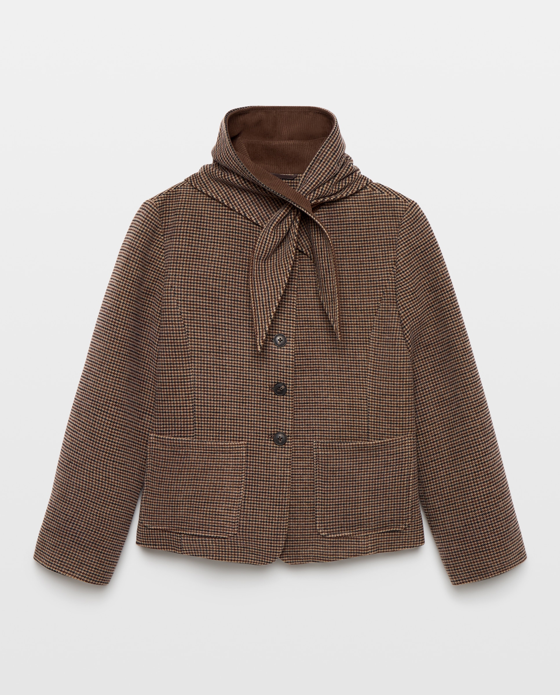 Blazer aos Quadrados com Lenço Castanho-5