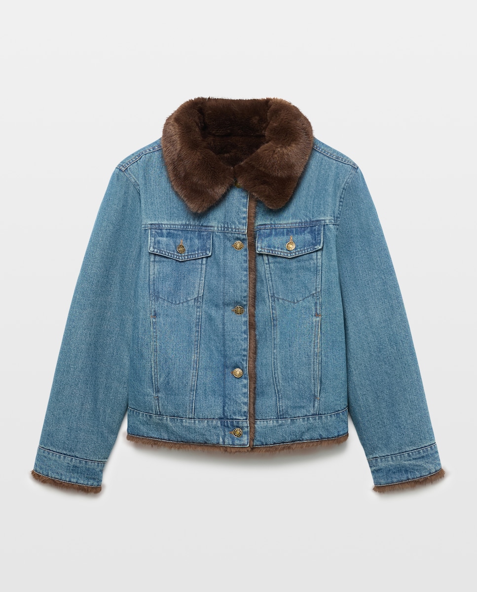 Imagen 0 de Cazadora reversible de mujer combinada en denim y pelo Azul Suave