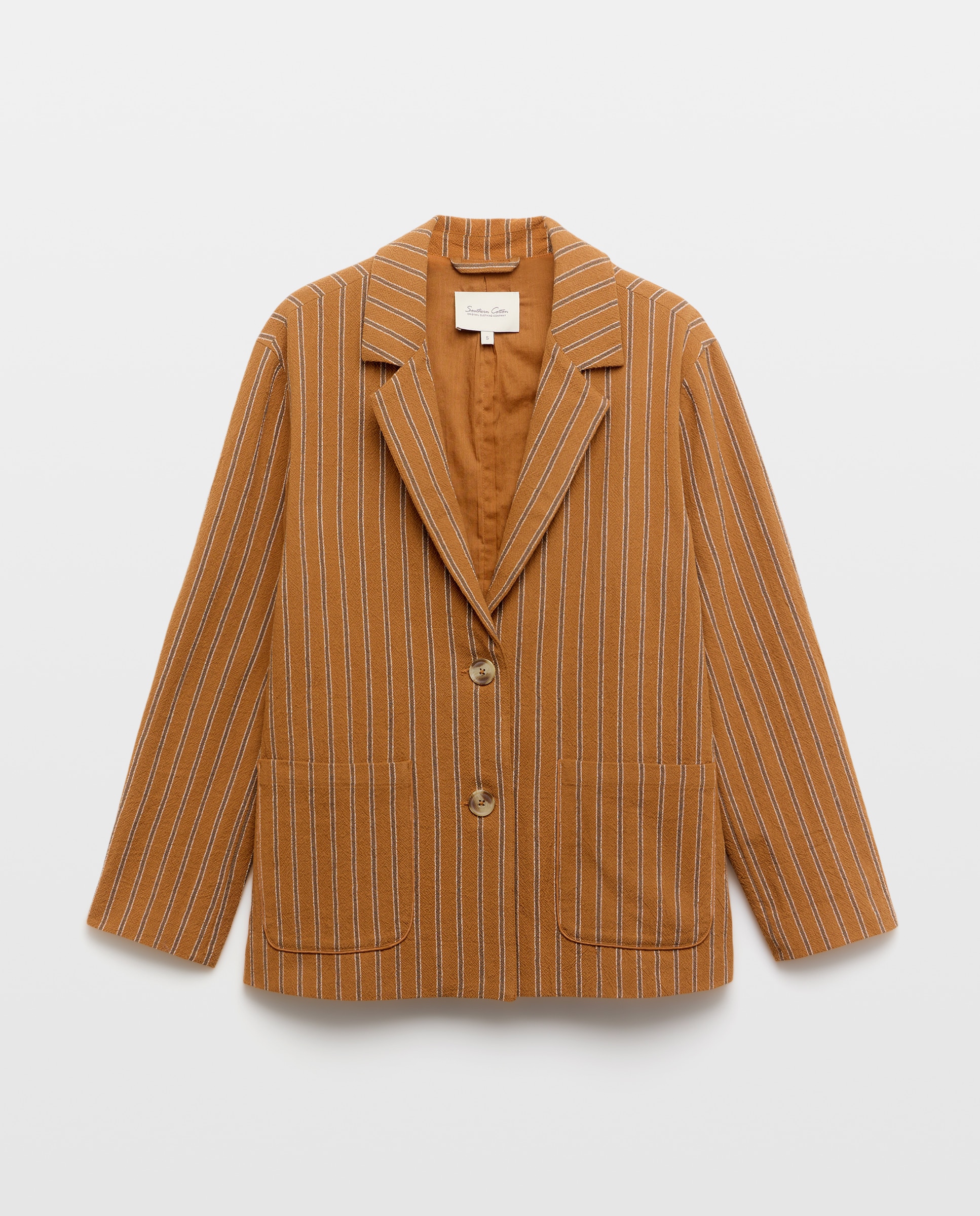 Blazer Rústico com Estampado de Riscas Finas Castanho-5