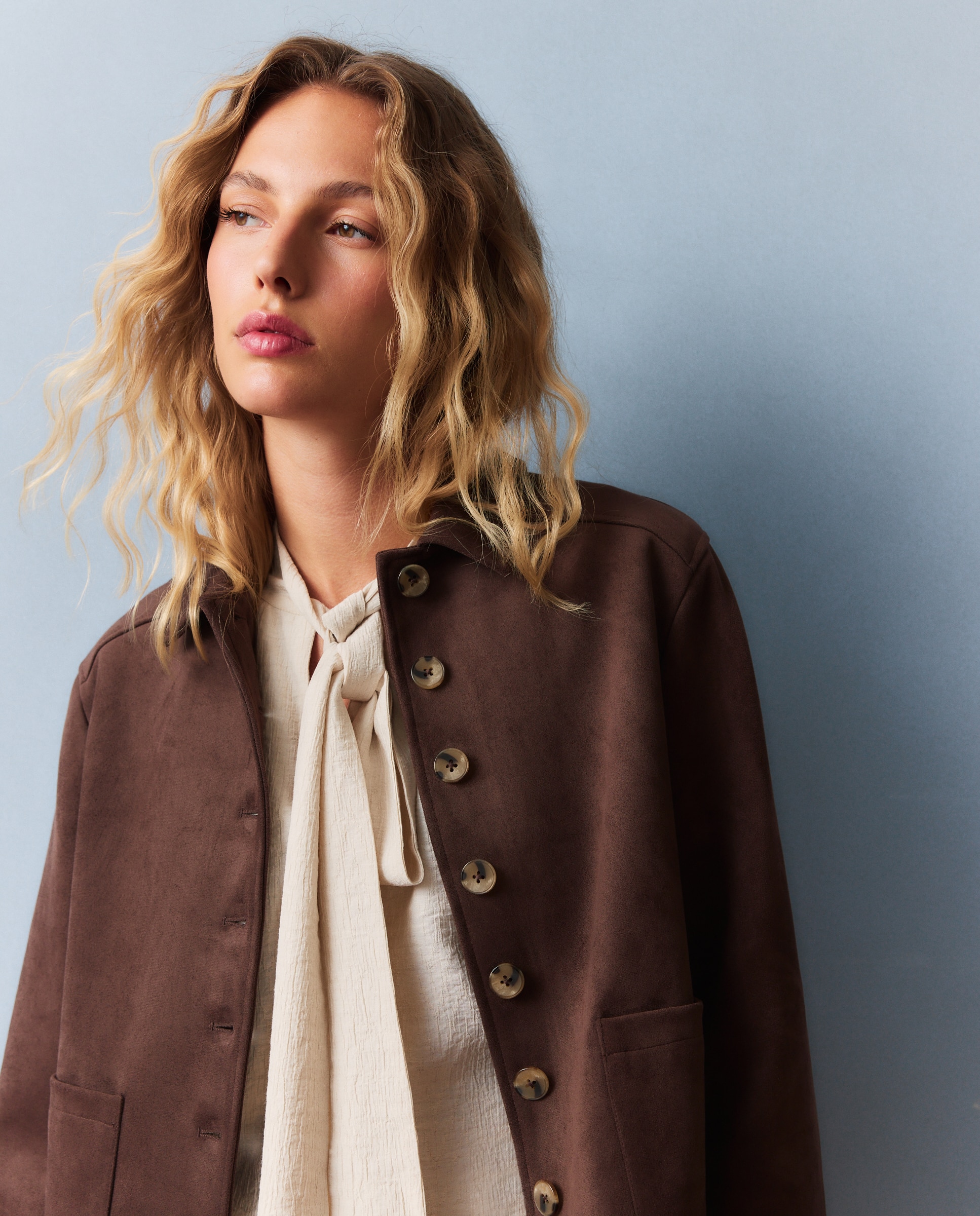 Chaqueta lisa con botones de mujer - Southern Cotton - Marrón Marrón-1