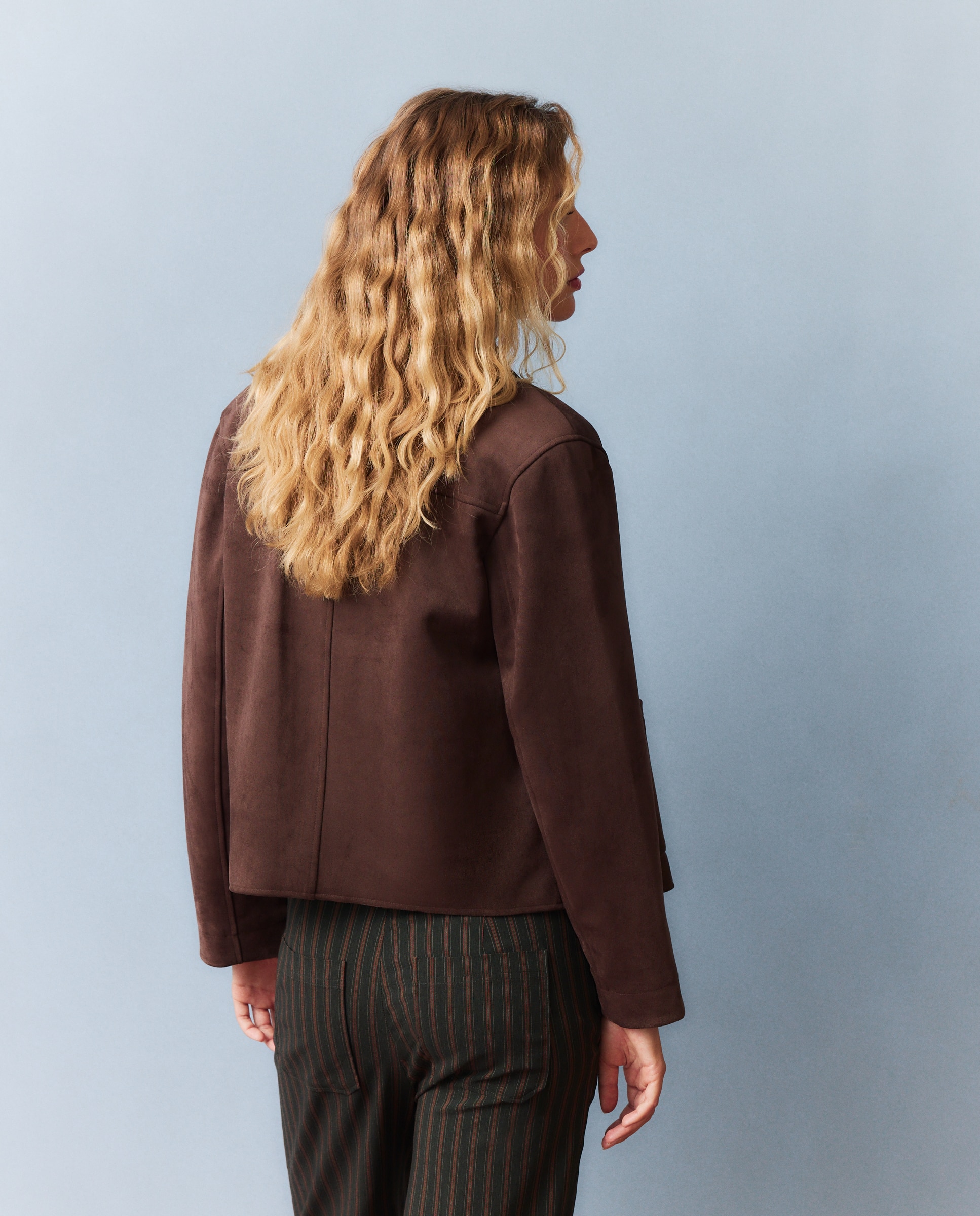Chaqueta lisa con botones de mujer - Southern Cotton - Marrón Marrón-3