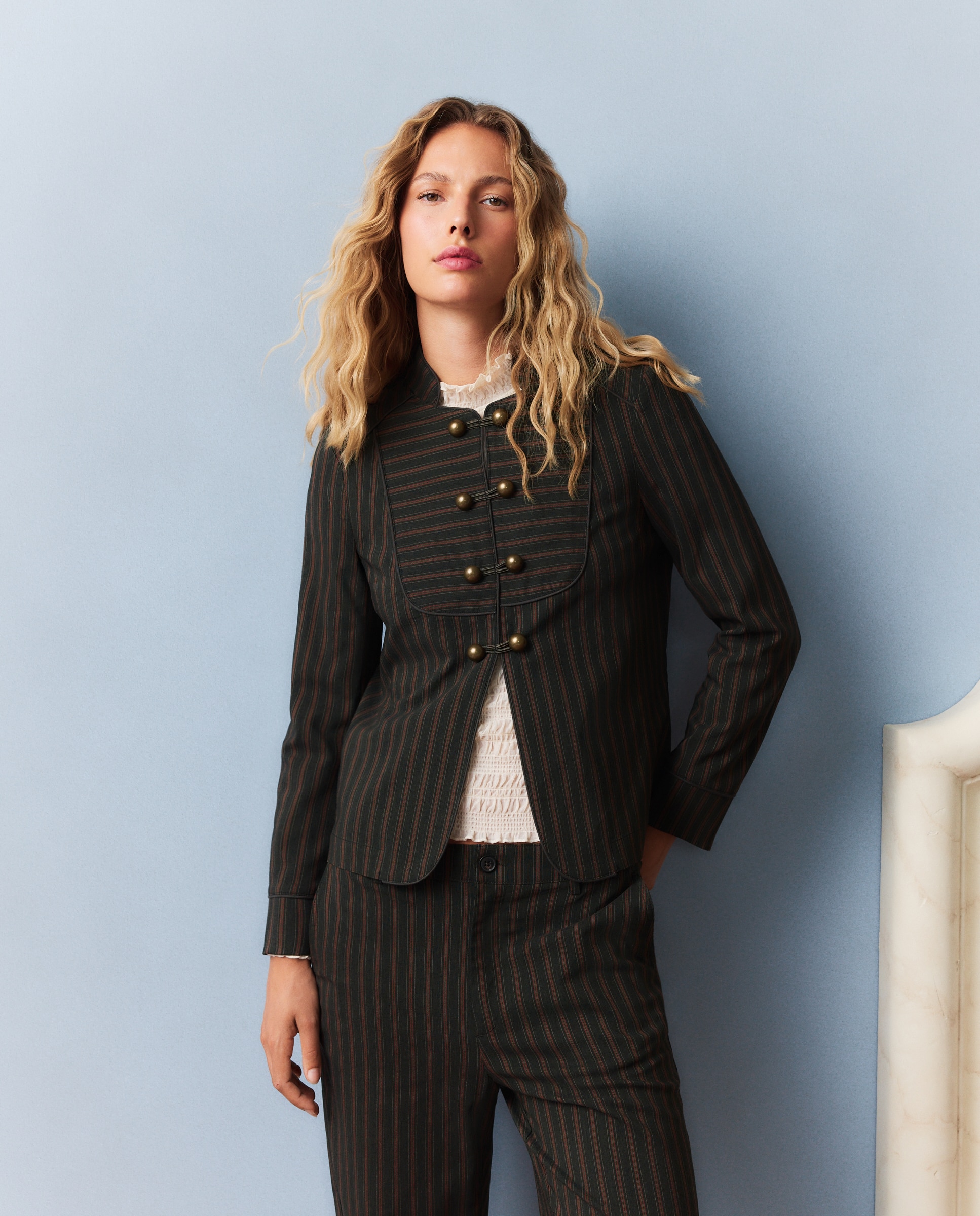 Blazer austriaca de mujer de rayas - Southern Cotton - Negro Negro-3