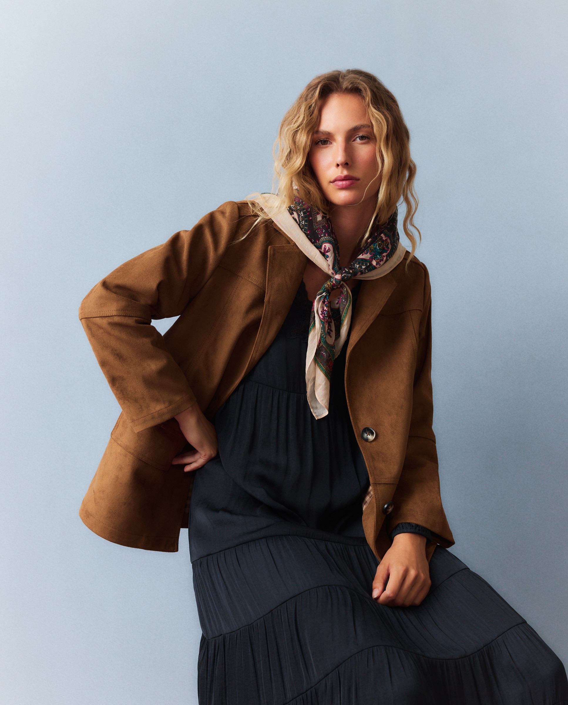 Imagen 0 de Chaquetón de mujer antelina interior cuadros 730 Camel
