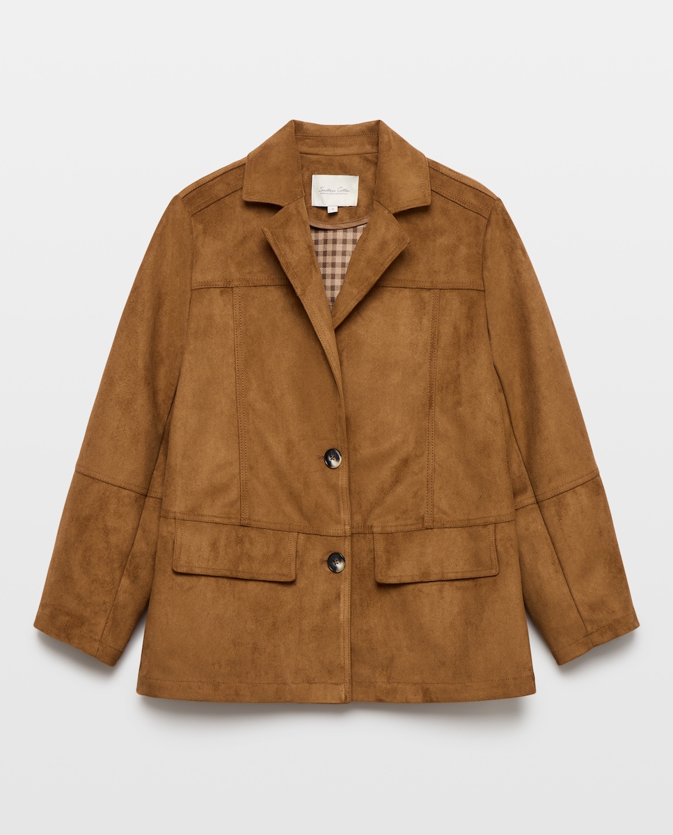 Imagen 0 de Chaquetón de mujer antelina interior cuadros 730 Camel