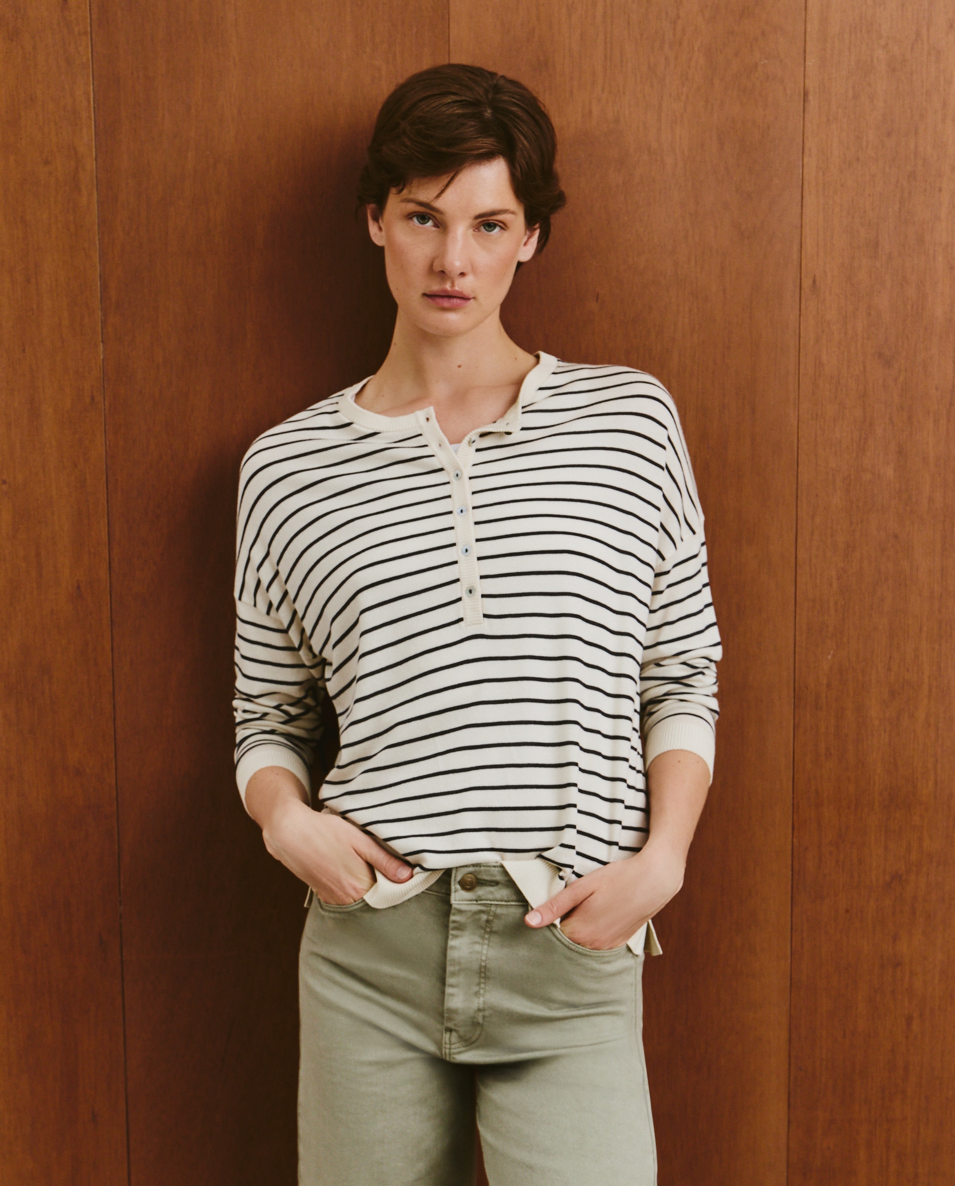 Camisola de Malha de Algodão Lisa Azul-1