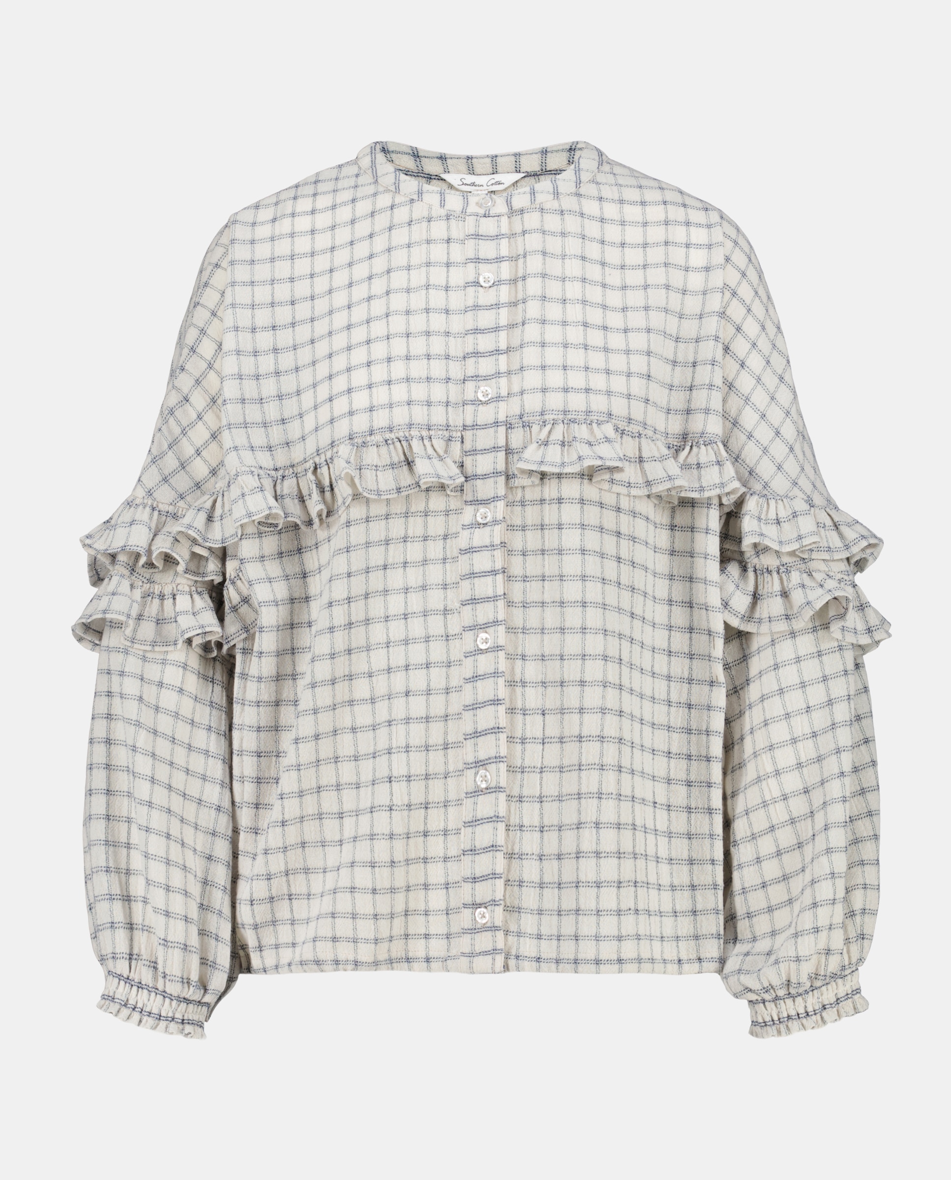 Blusa com Folho aos Quadrados Azul-4