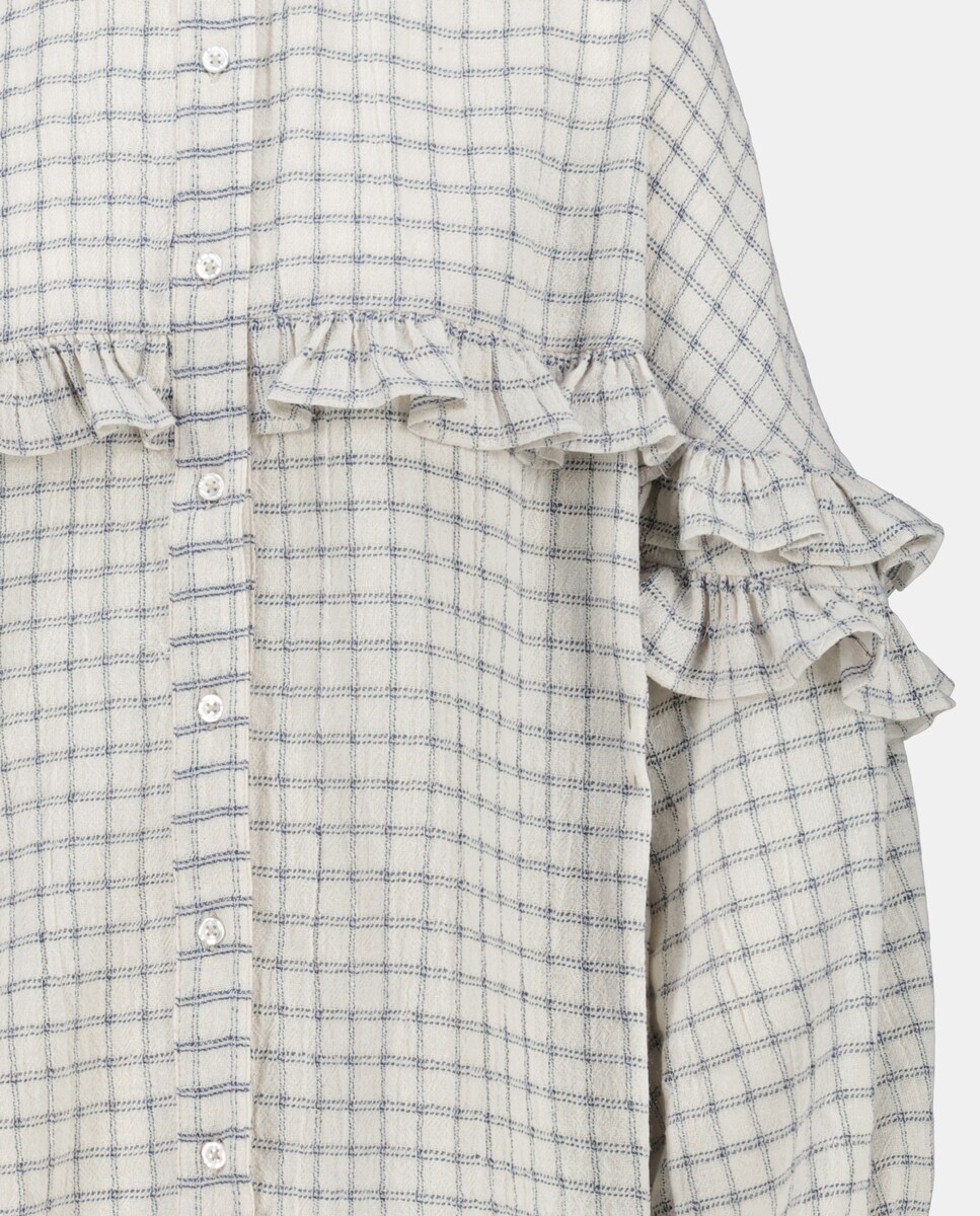 Blusa com Folho aos Quadrados Azul-5