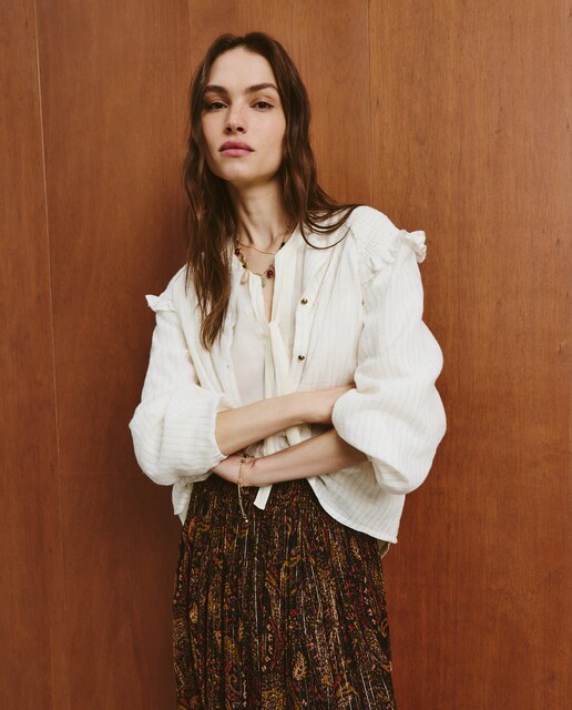 Imagen 0 de Blusa de mujer cuadrillé lúrex de nido de abeja