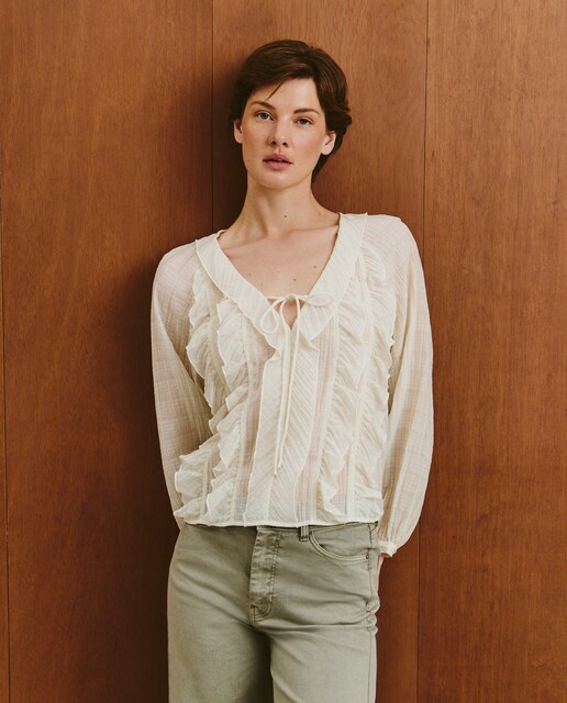 Imagen 0 de Blusa lisa de manga larga de mujer