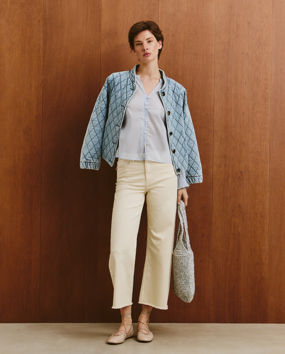 Blusa de Manga Comprida Estampada Azul-2