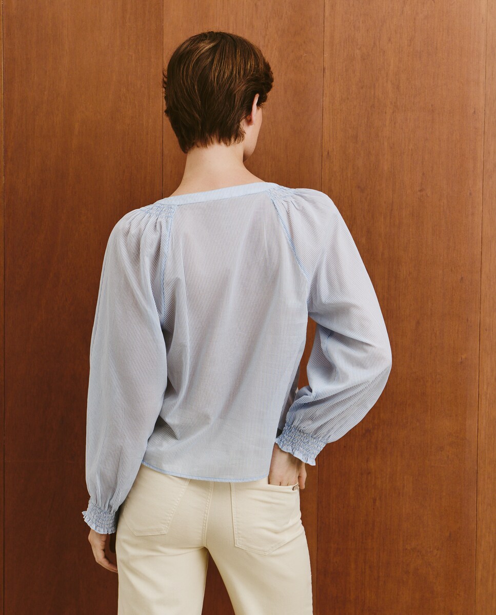 Blusa de Manga Comprida Estampada Azul-3