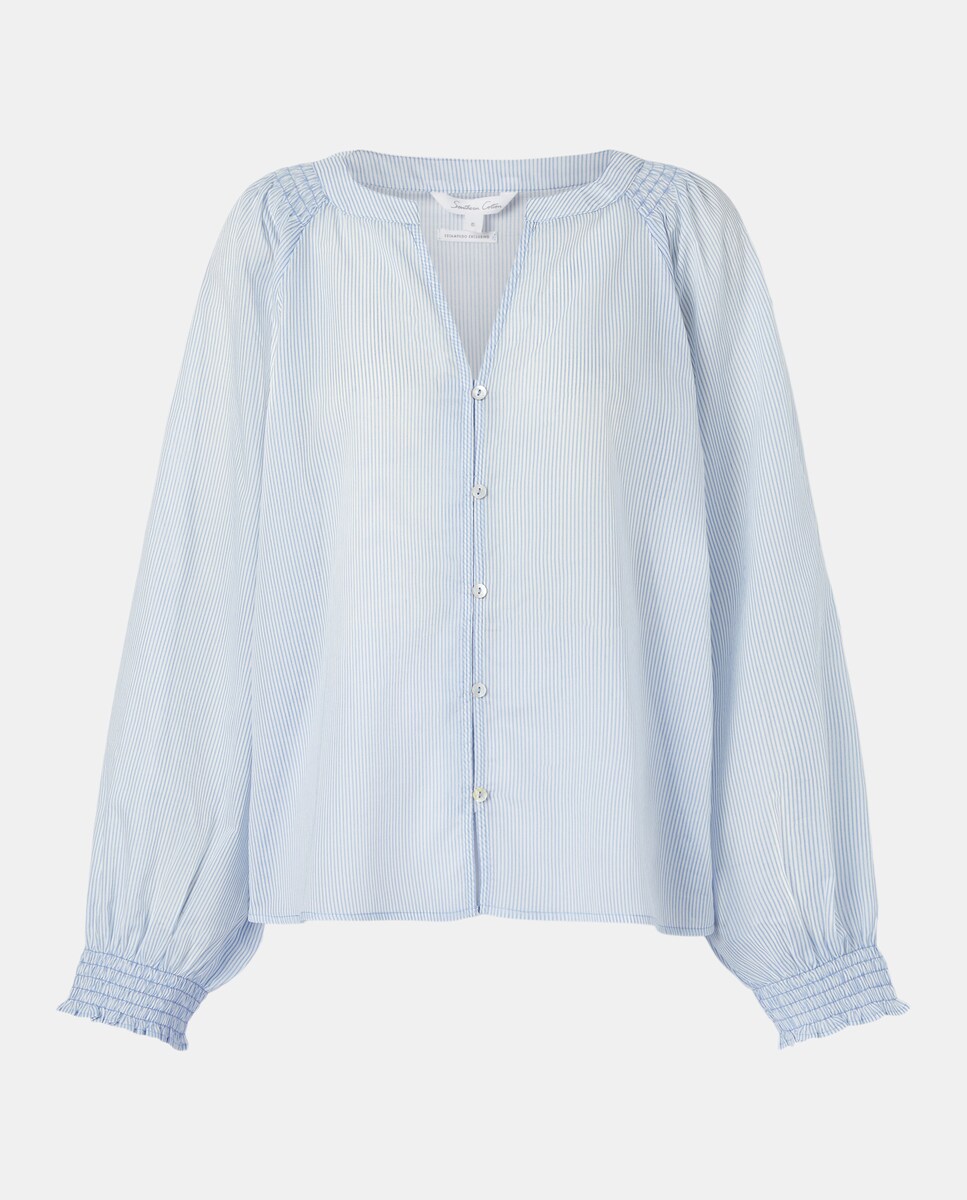 Blusa de Manga Comprida Estampada Azul-4