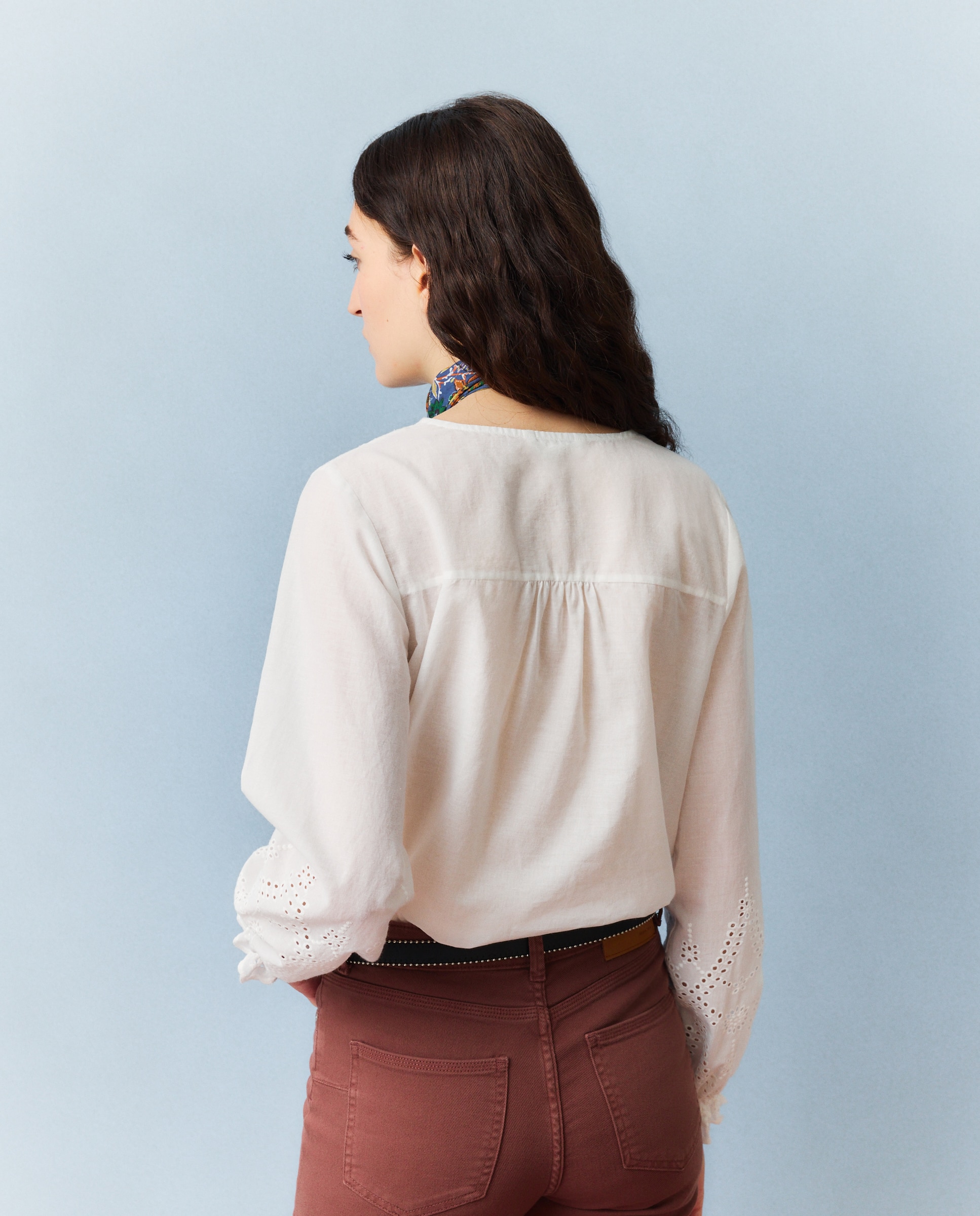Blusa shifly con manga larga de mujer - Southern Cotton - Blanco Blanco-3