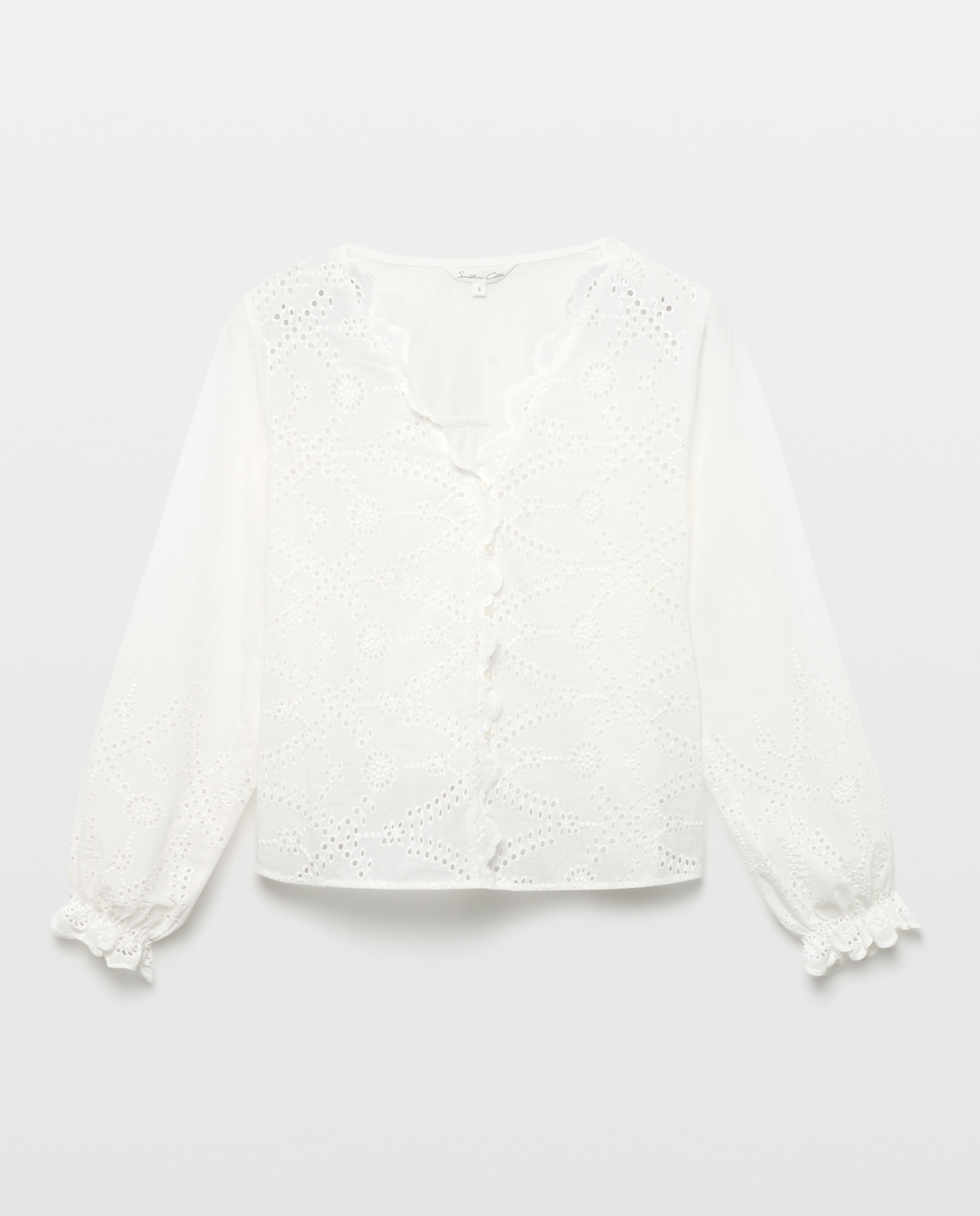 Blusa shifly con manga larga de mujer - Southern Cotton - Blanco Blanco-4