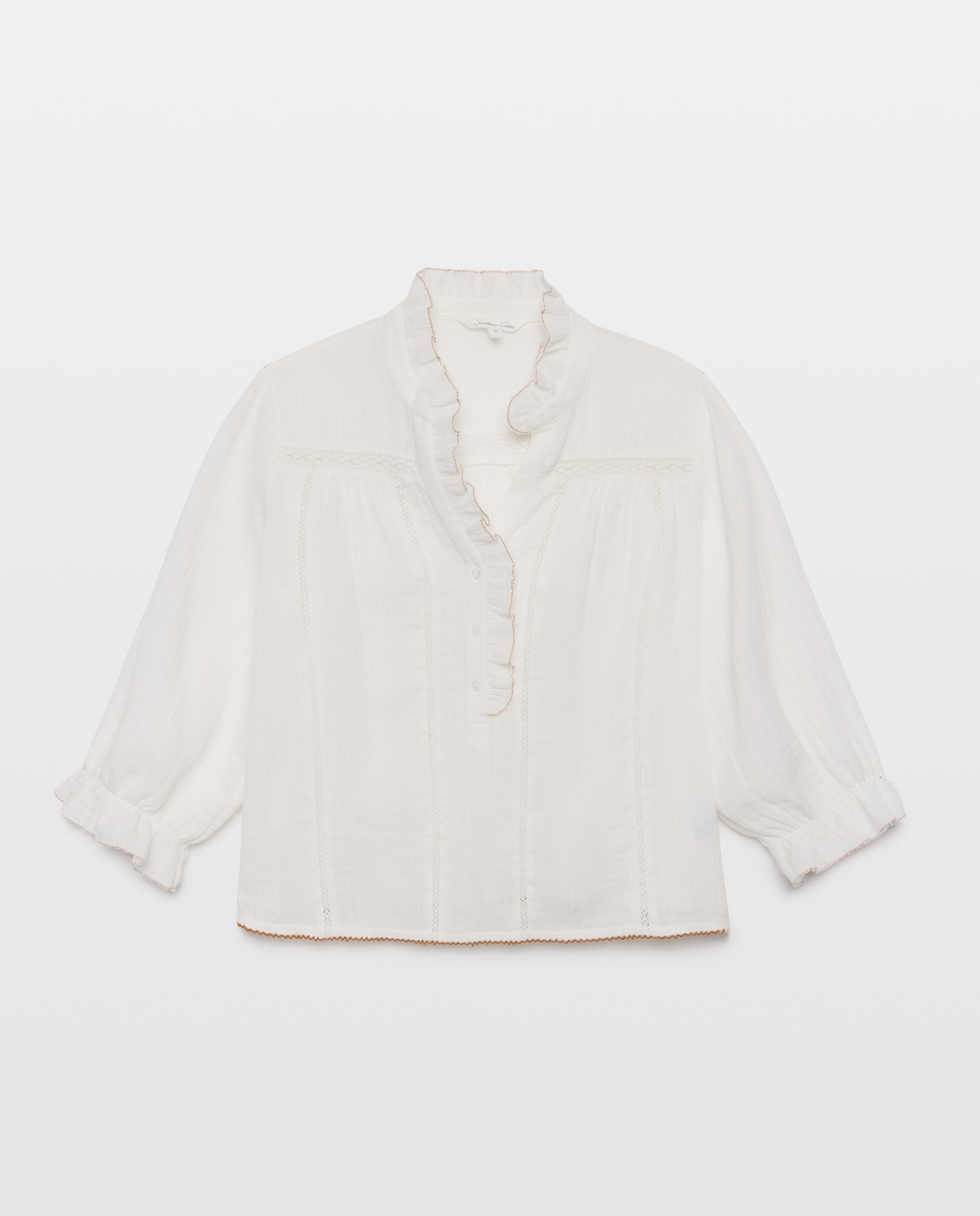 Imagen 4 de Blusa de mujer entredos con volante - Southern Cotton - Blanco Blanco
