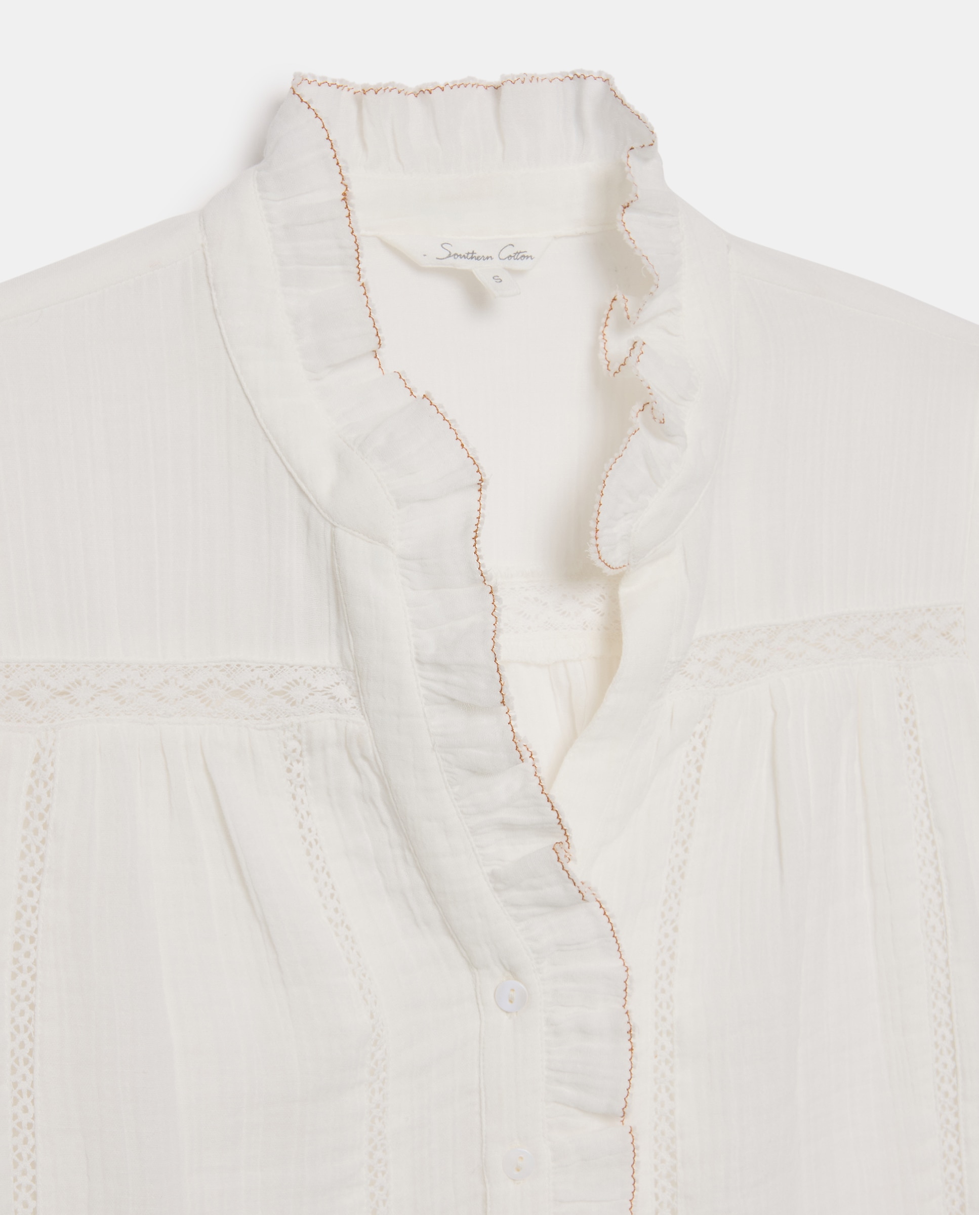 Imagen 5 de Blusa de mujer entredos con volante - Southern Cotton - Blanco Blanco