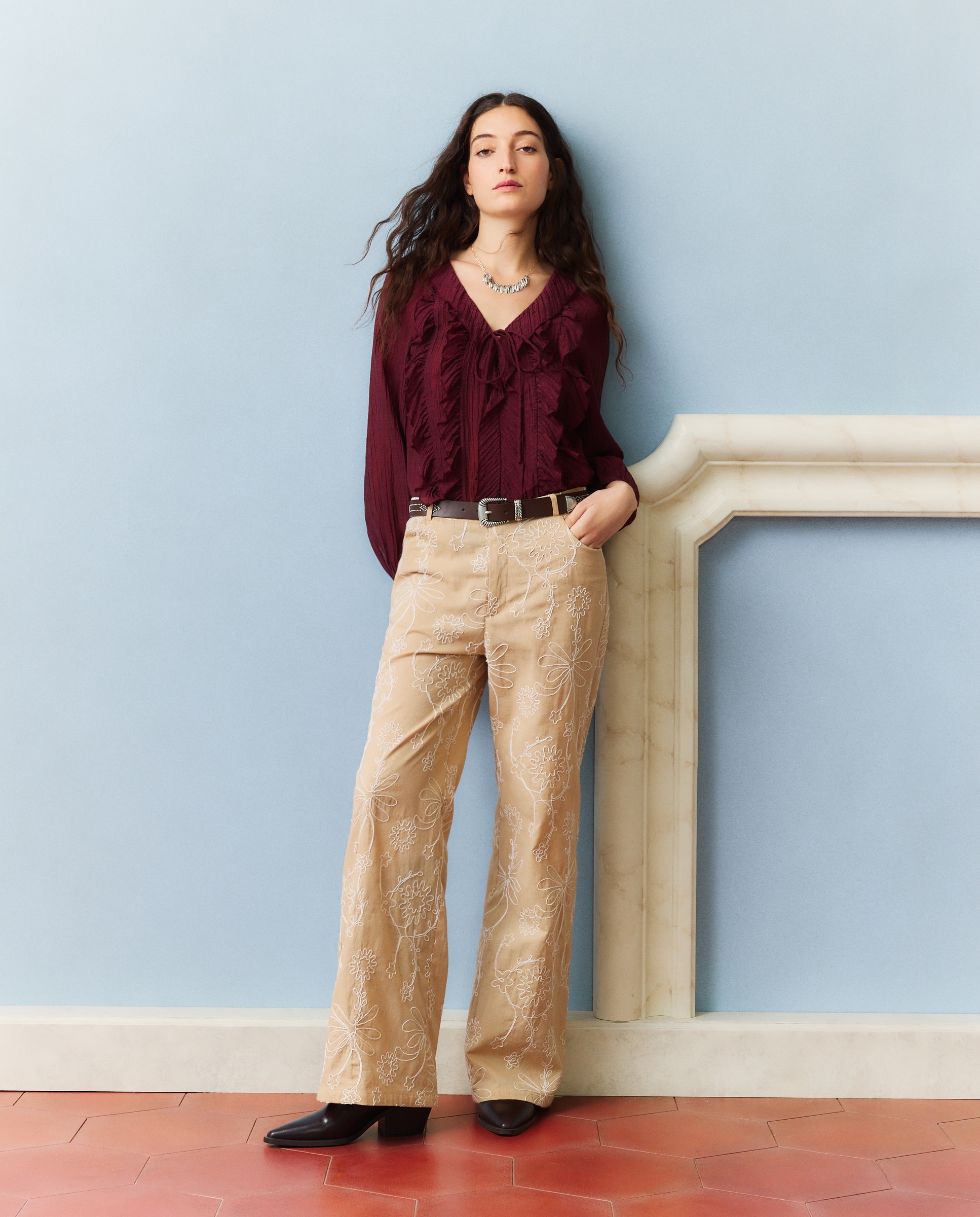 Blusa com folhos Bordeaux-2