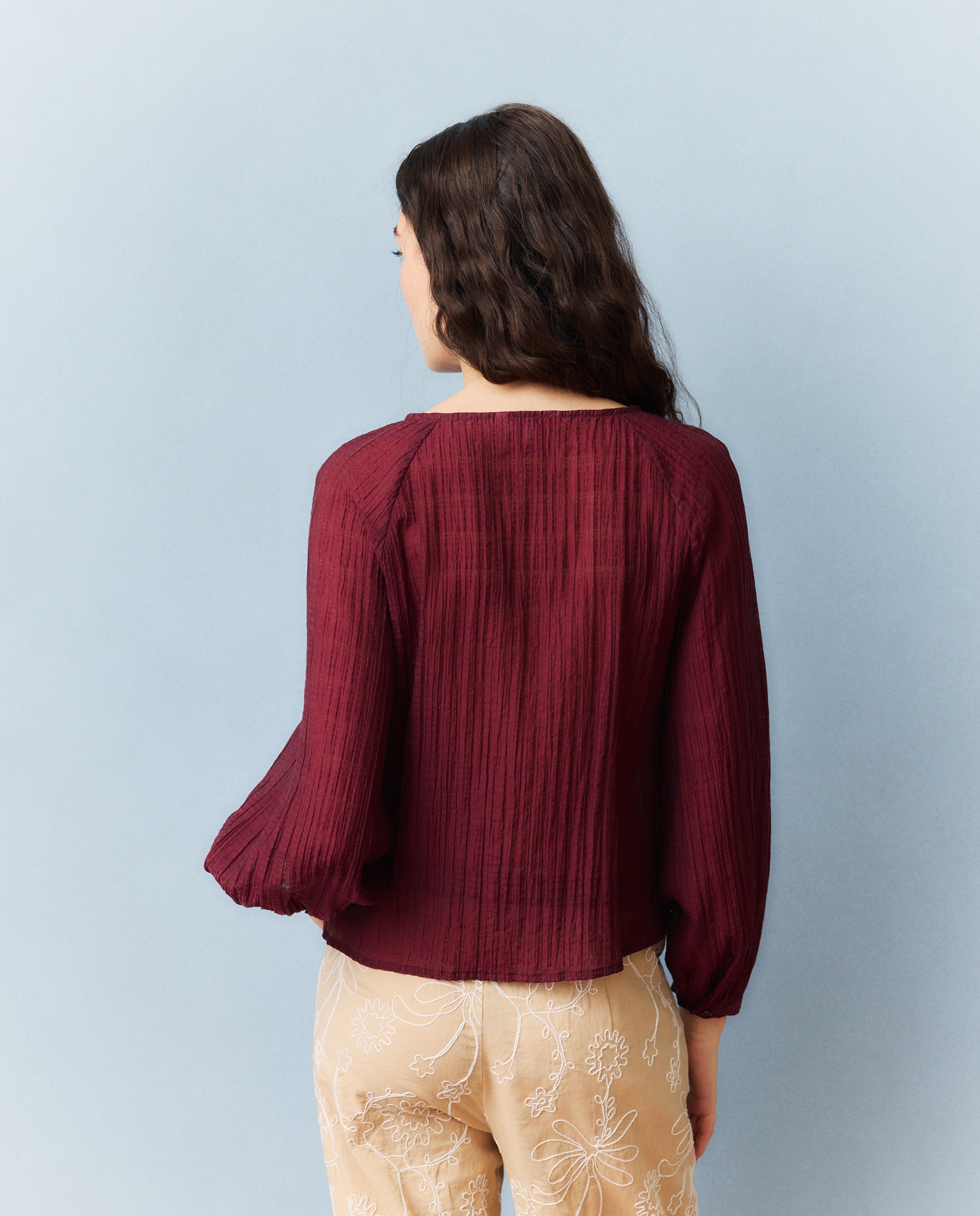 Blusa com folhos Bordeaux-3