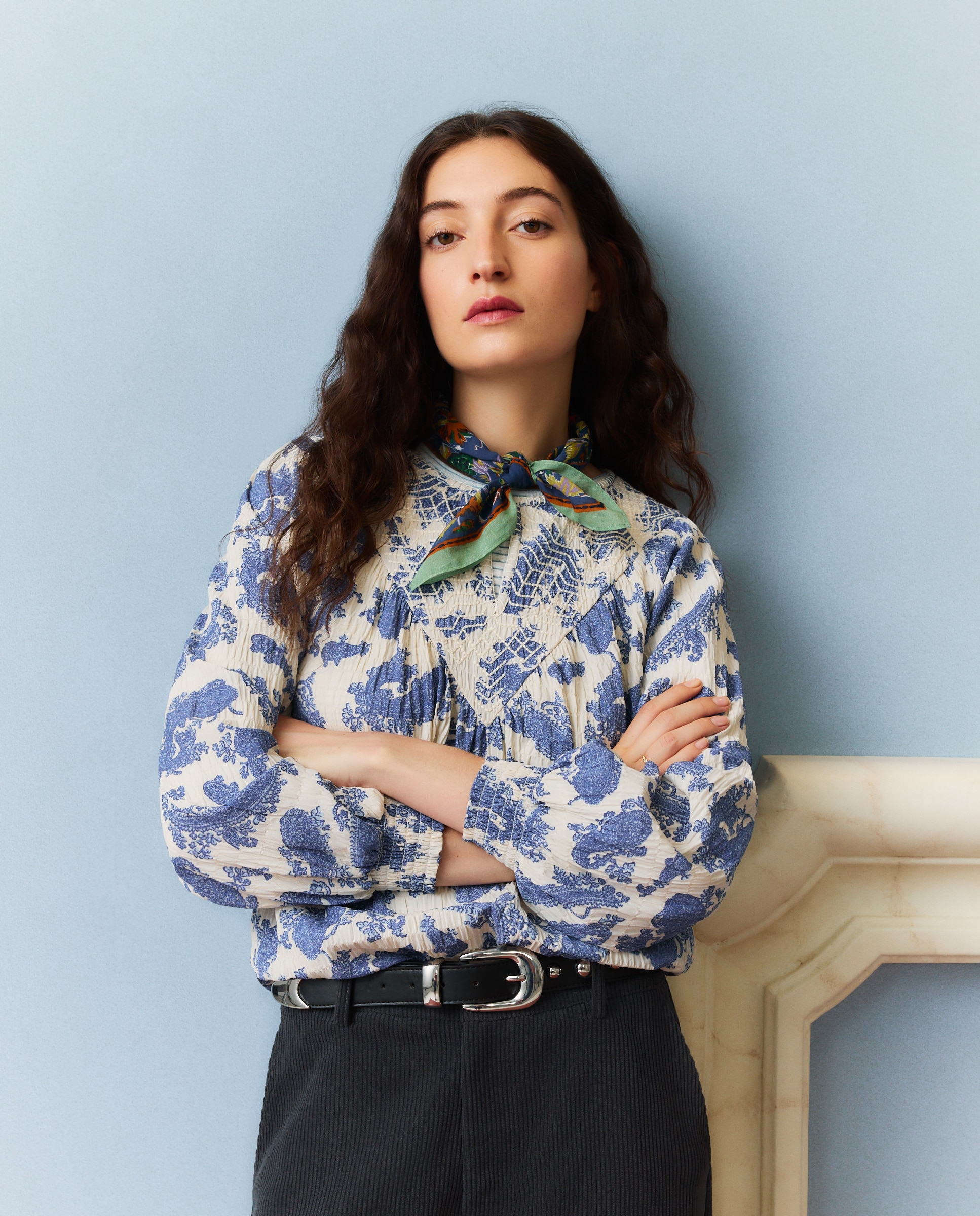 Blusa de mulher com manga comprida Azul-marinho-1