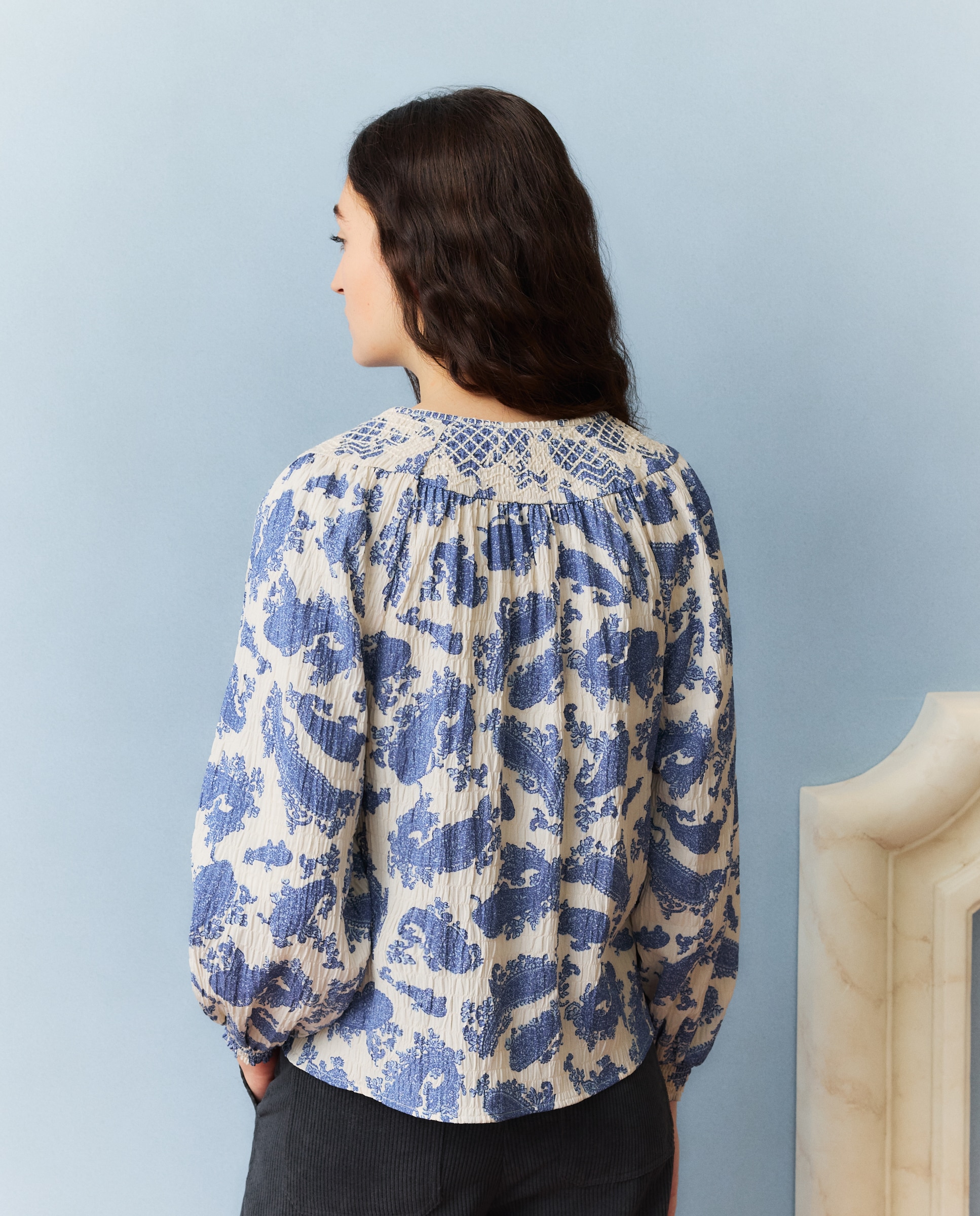 Blusa de mulher com manga comprida Azul-marinho-3