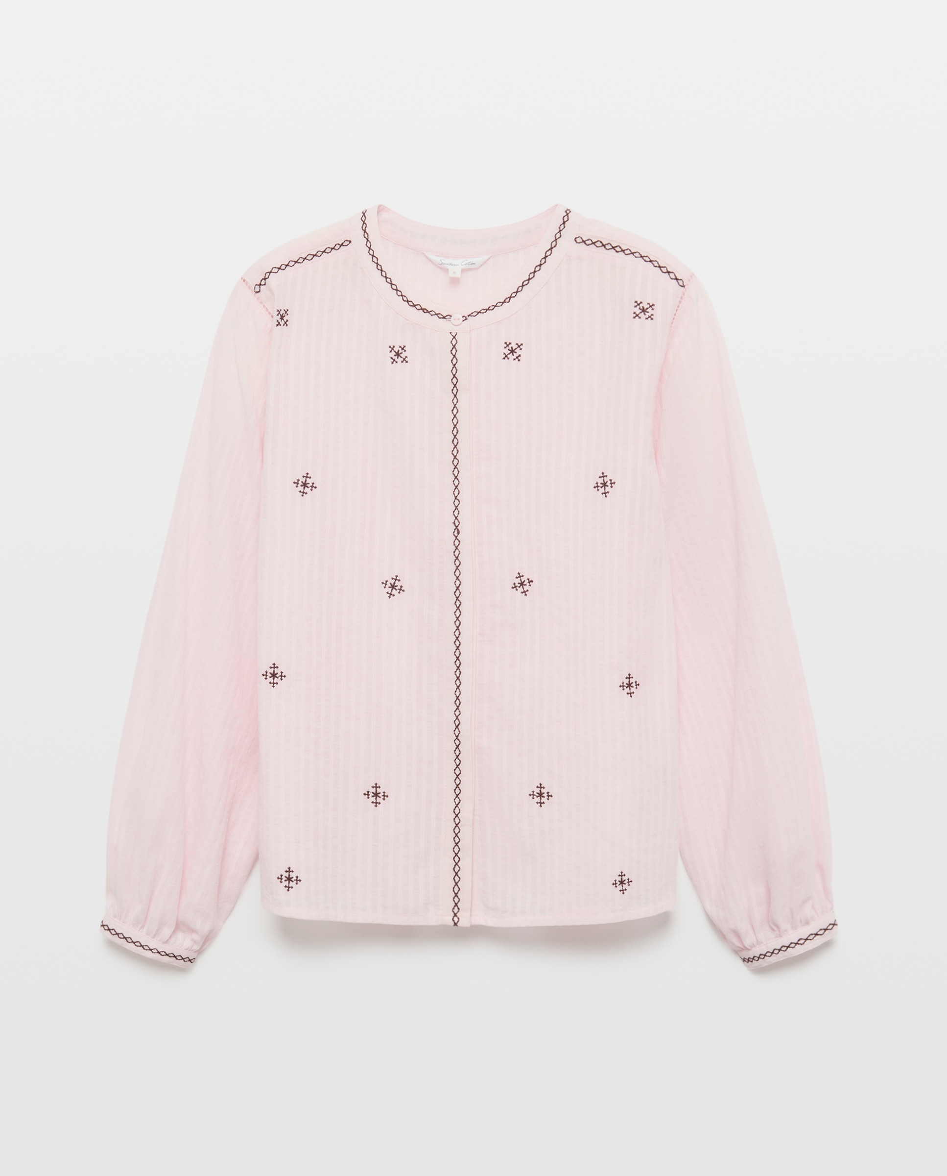 Blusa Tipo Camiseiro com Dobby Bordado Rosa-4
