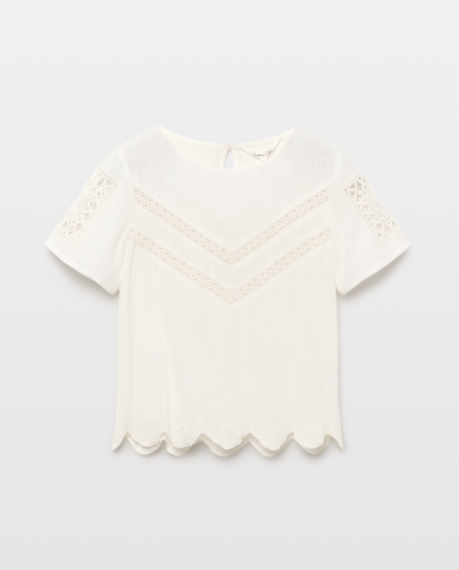 Imagen 5 de Top manga corta de mujer con aplique crochet - Southern Cotton - Blanco Blanco